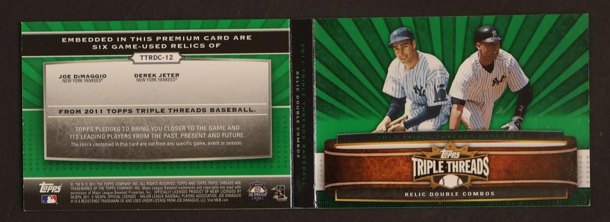 2011 Topps Triple Threads Emerald Joe DiMaggio Derek Jeter #TTRDC-12 Relic /18 - Image 2