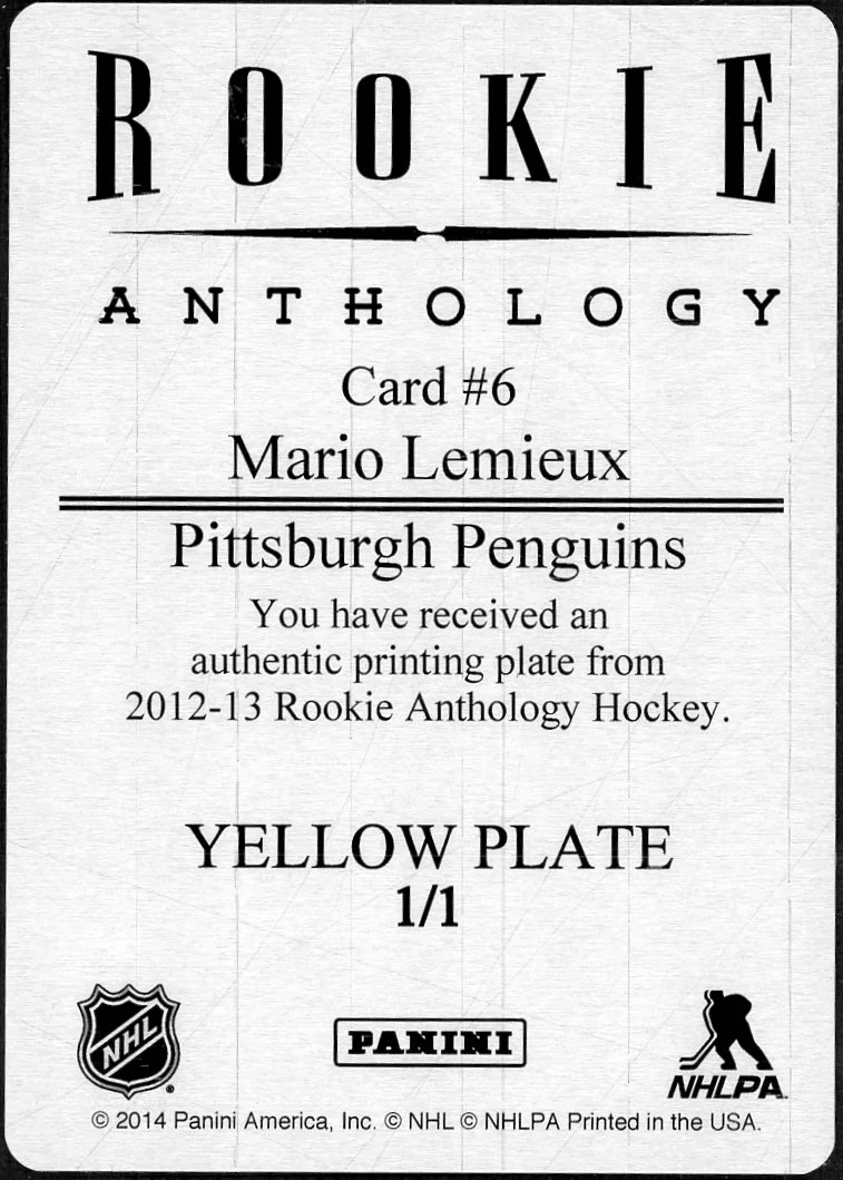 2012 Panini Rookie Anthology 6 Mario Lemieux Rookie Anthology Yellow 1/1 Pittsburgh Penguins Auto - Image 2