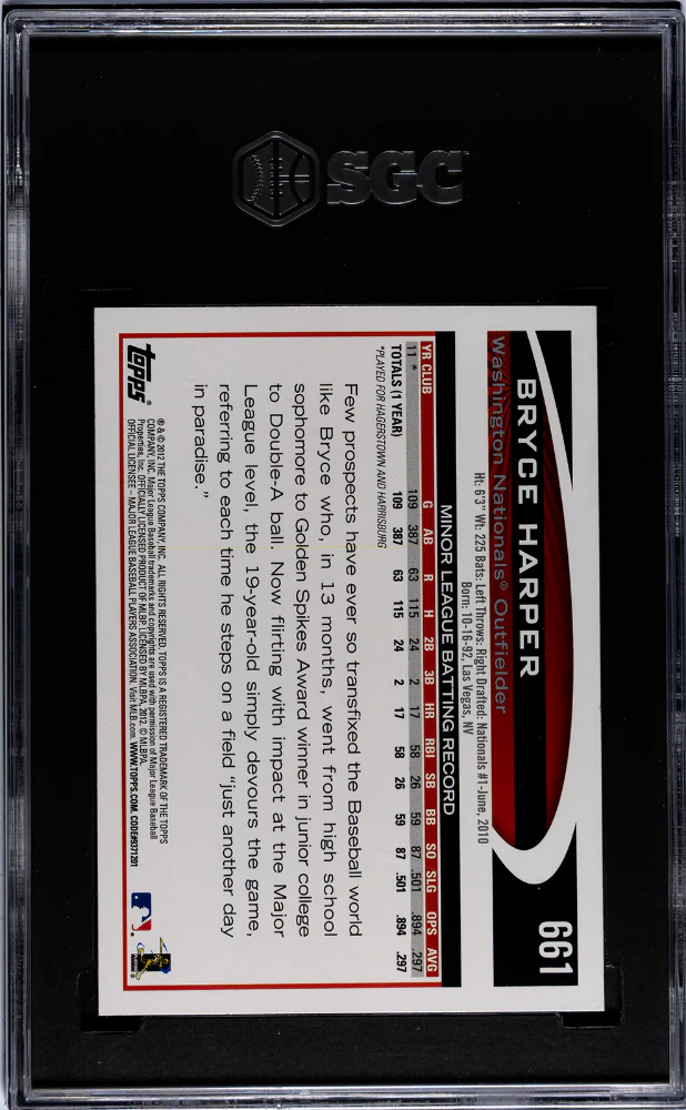 2012 Topps #661 Bryce Harper Complete Set SGC 9.5 - Image 2