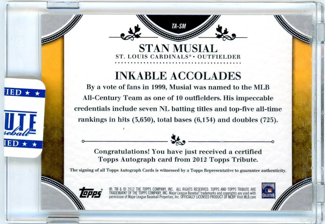 2012 Topps Tribute Inkable Accolades Stan Musial #TA-SM Auto /99 - Image 2