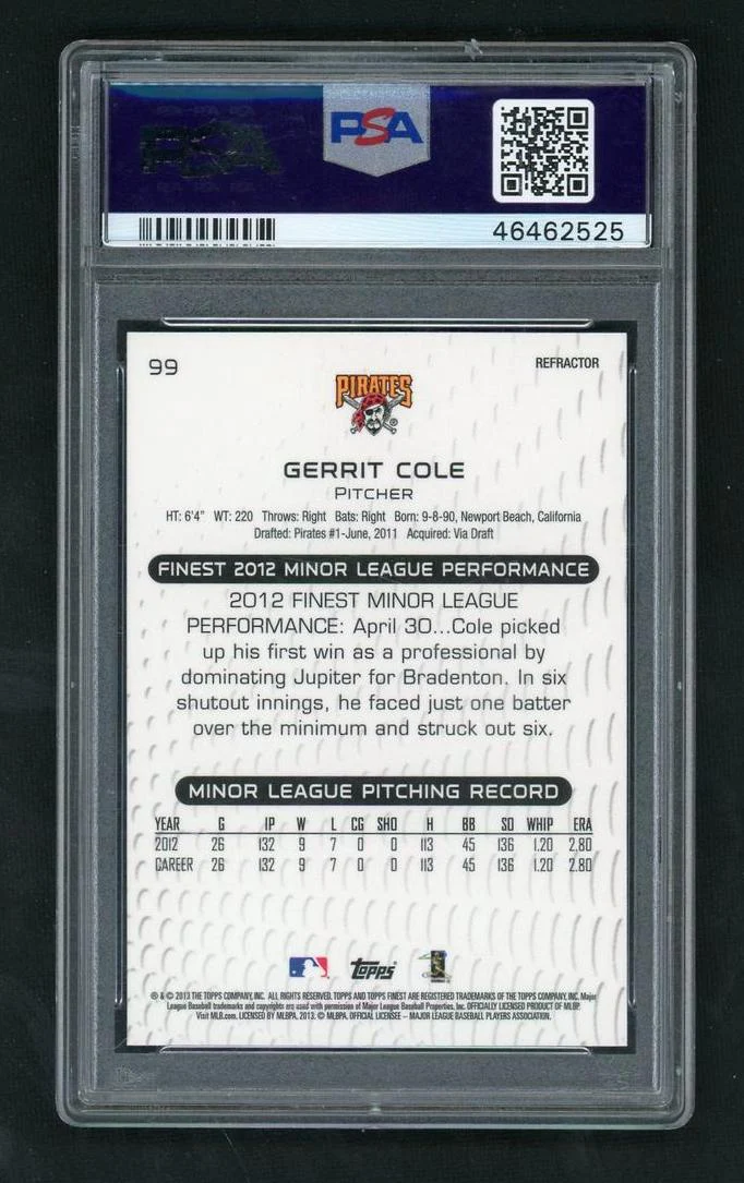 2013 Finest Refractor Gerrit Cole #99 PSA 10 - Image 2