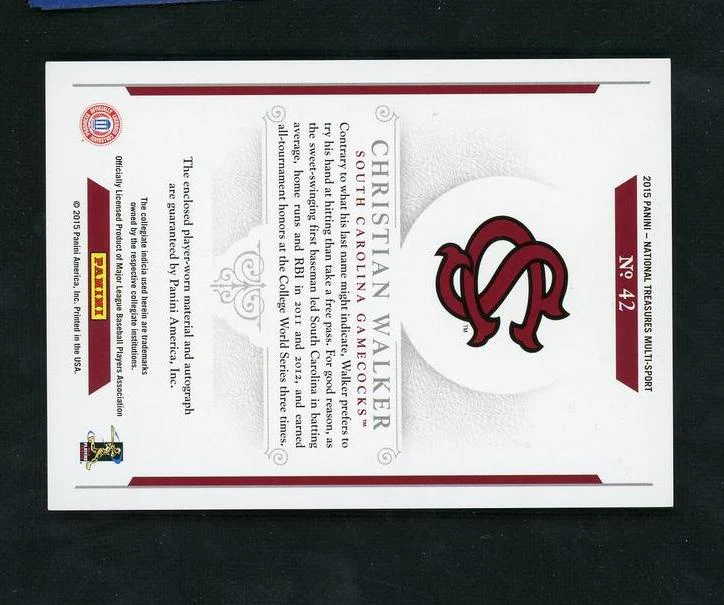 2013 Panini National Treasures #42 Christian Walker Materials /25 Patch Auto - Image 2