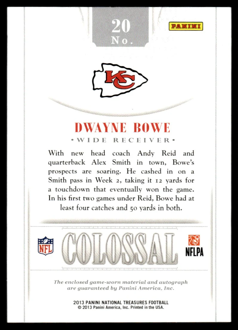 2013 Panini National Treasures Colossal Dwayne Bowe #20 Patch Auto /25 - Image 2