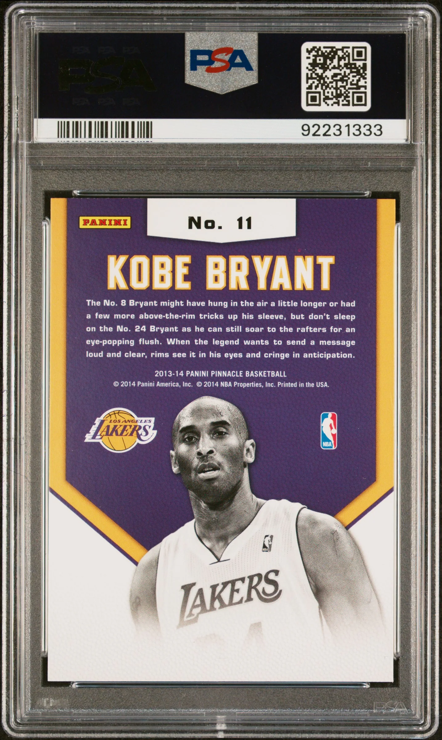 2013 Panini Pinnacle Jamfest Kobe Bryant #11 PSA 9 - Image 2