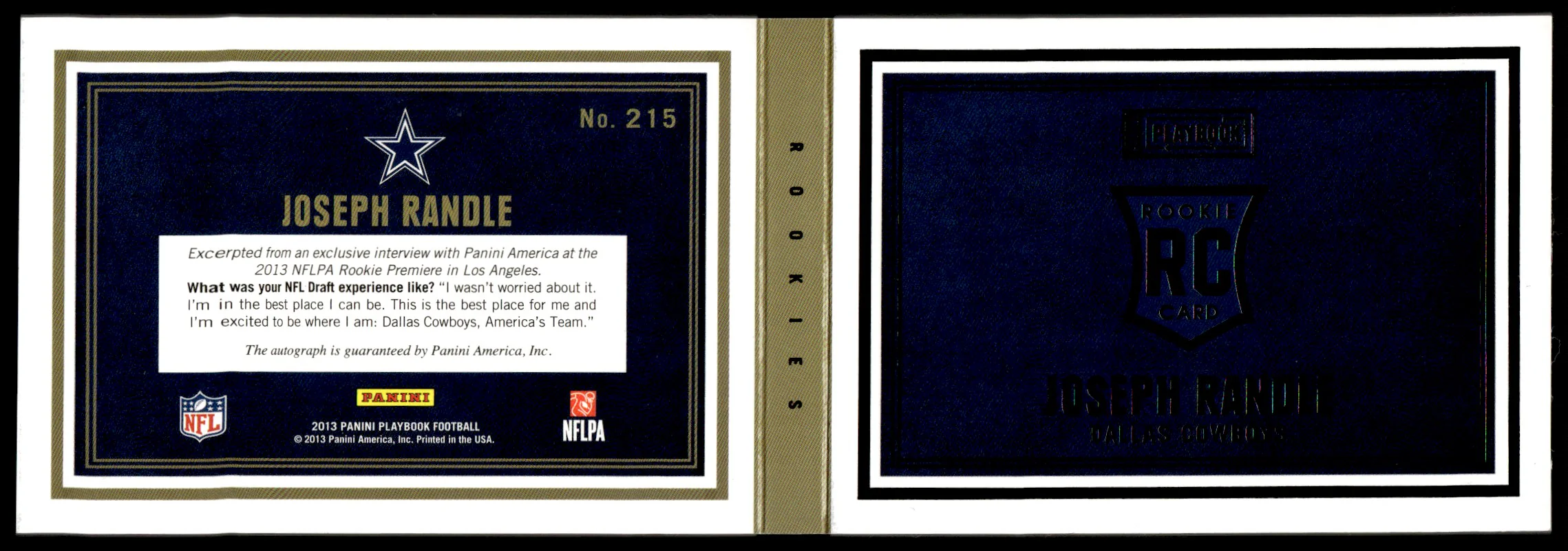 2013 Panini Playbook Rookie Booklet Joseph Randle #215 RC RPA /50 - Image 2