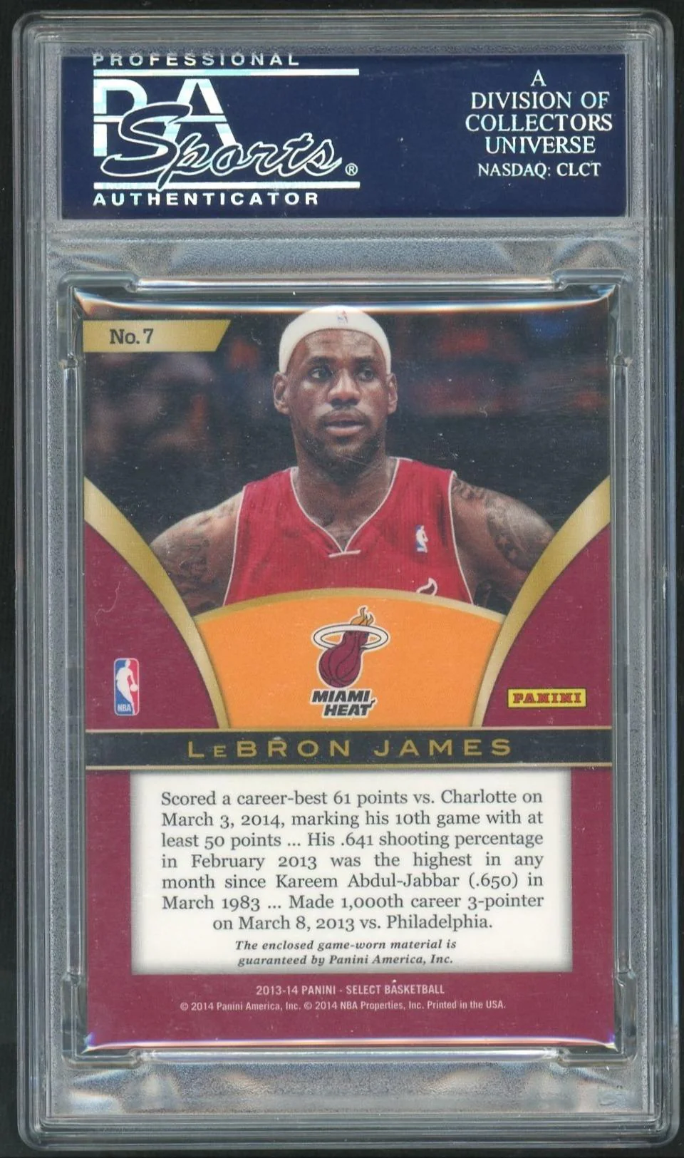 2013 Panini Select Swatches LeBron James #7 PSA 8 - Image 2