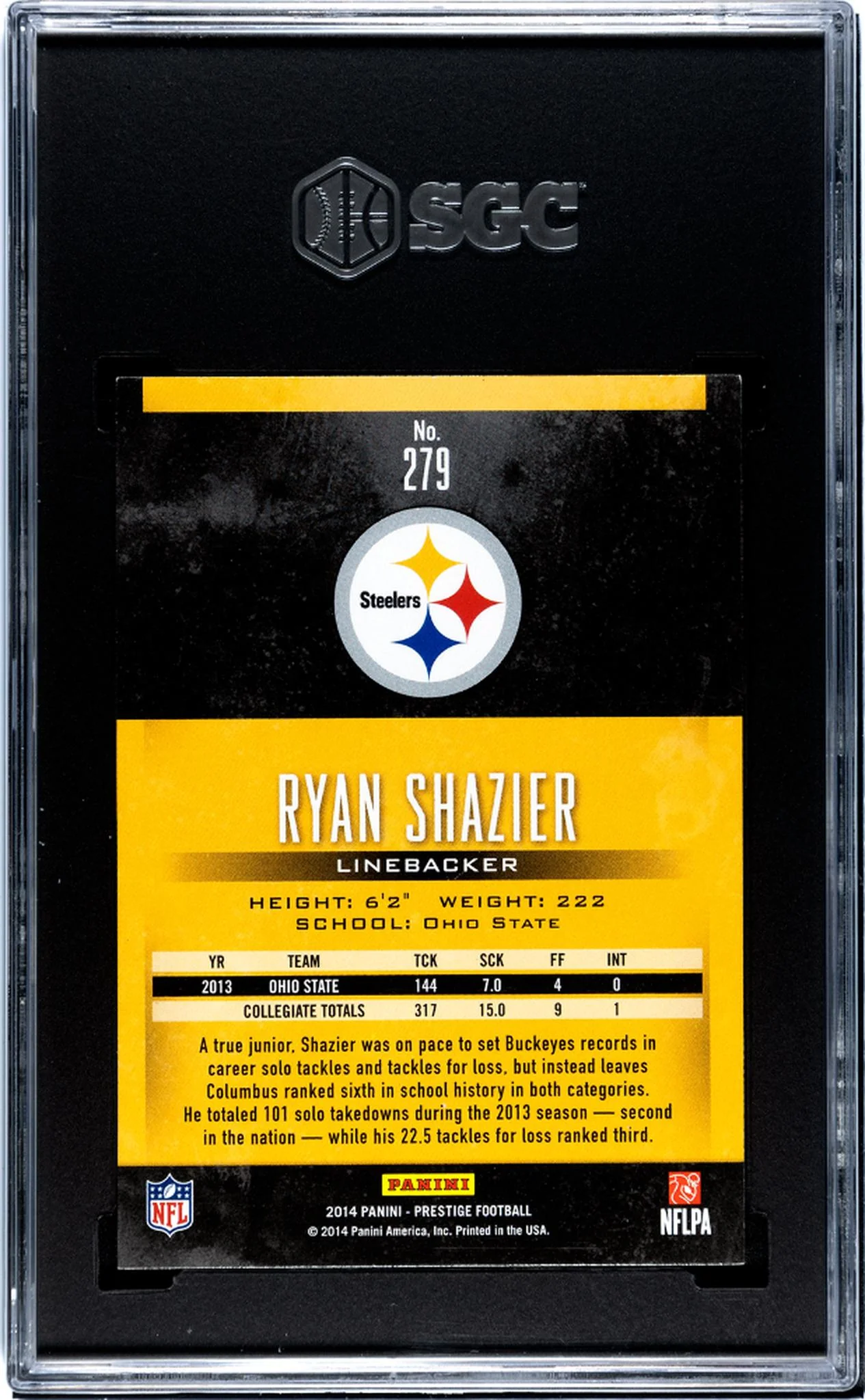 2014 Panini Prestige Ryan Shazier #279 RC SGC 8 - Image 2