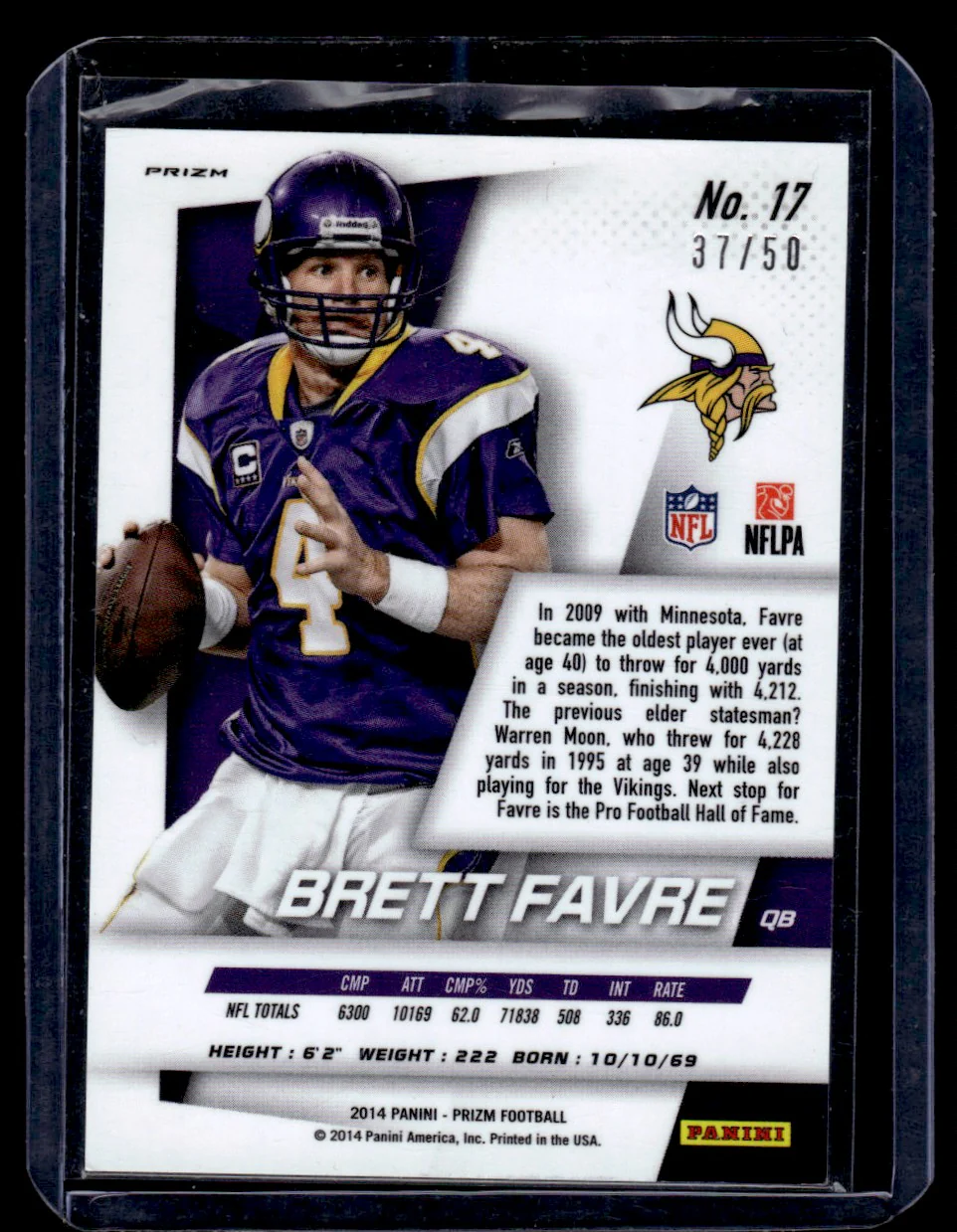 2014 Panini Prizm Blue Prizm Brett Favre #17 /50 - Image 2