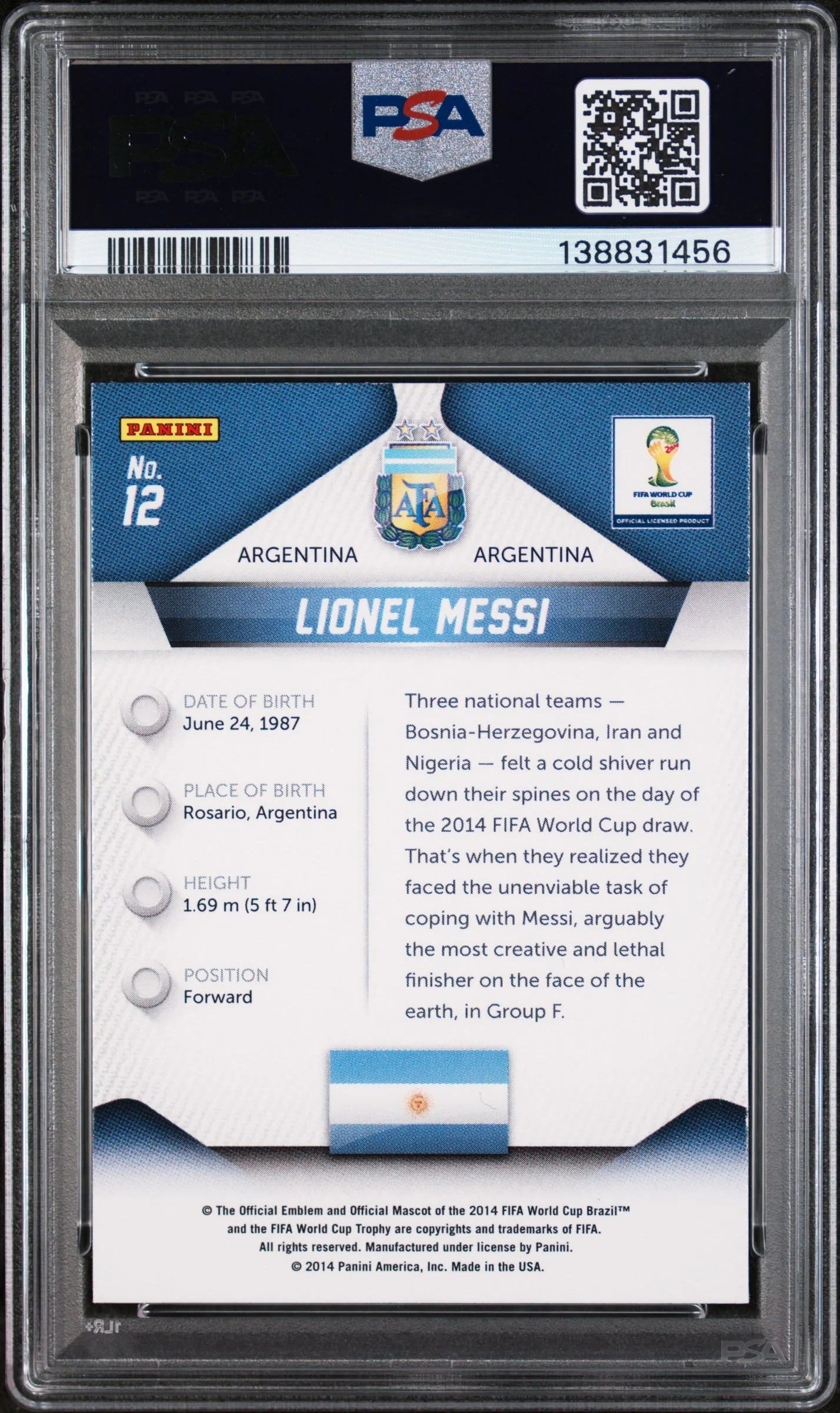 2014 Panini Prizm World Cup Lionel Messi #12 PSA 9 - Image 2