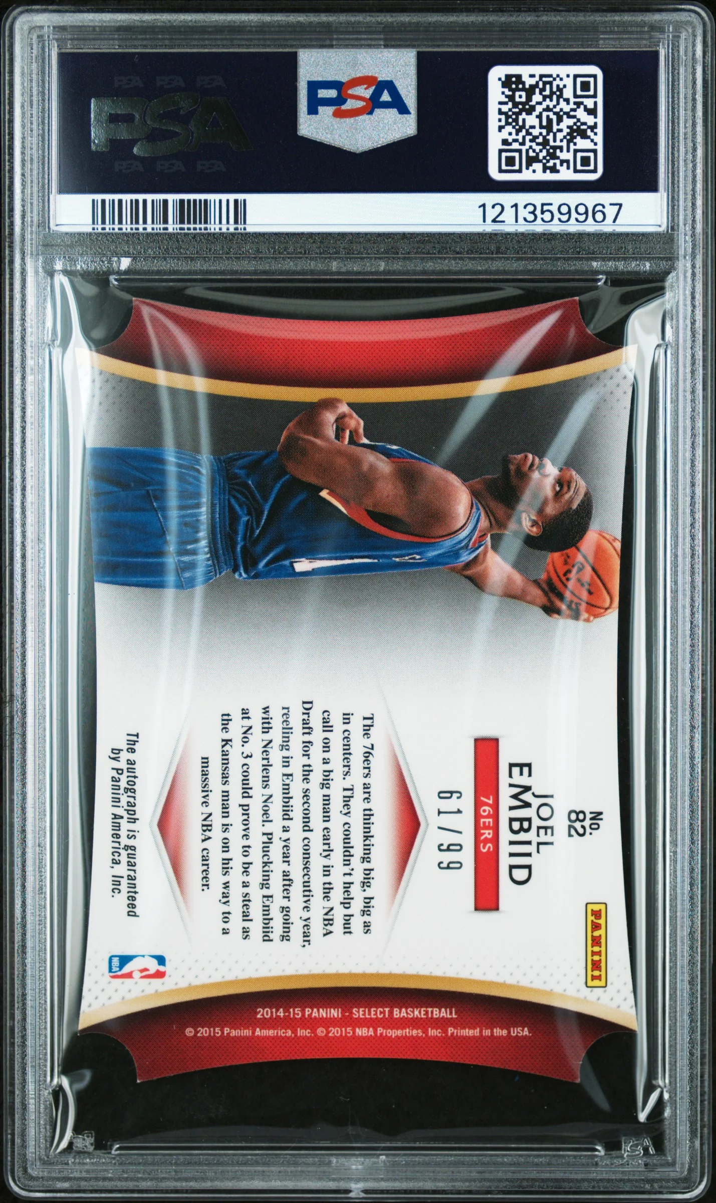 2014 Panini Select Die Cut Autographs Joel Embiid #82 /99 PSA 0 - Image 2