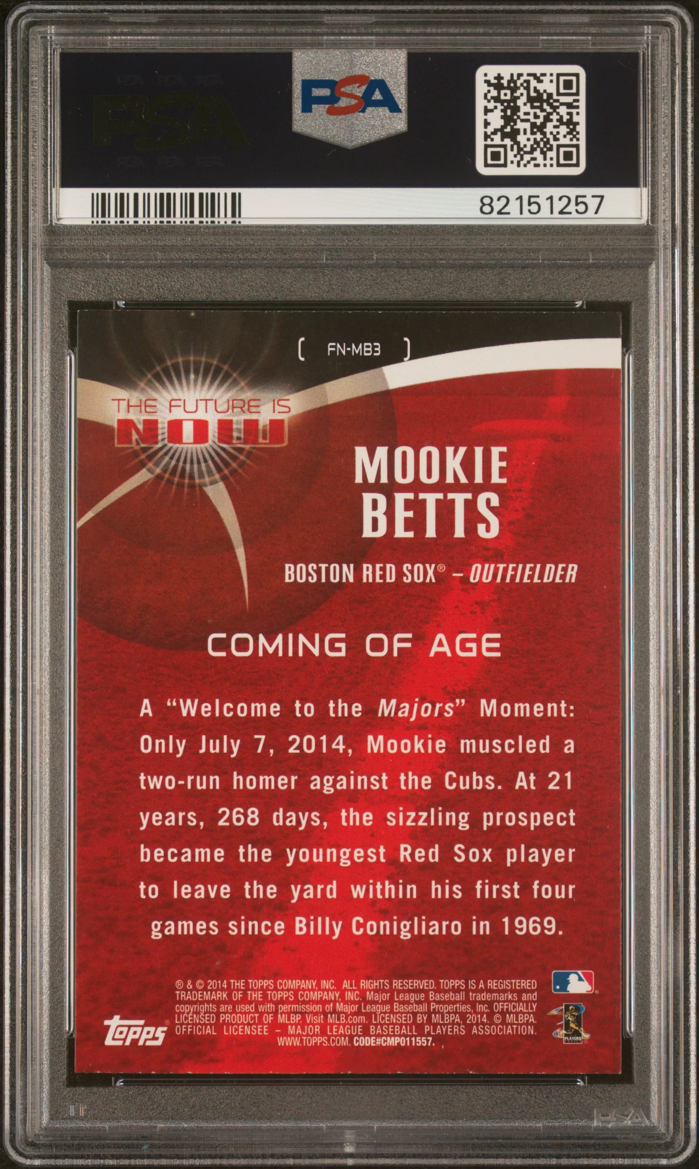 2014 Topps Update the Future Is Now Mookie Betts #FNMB3 PSA 9 - Image 2