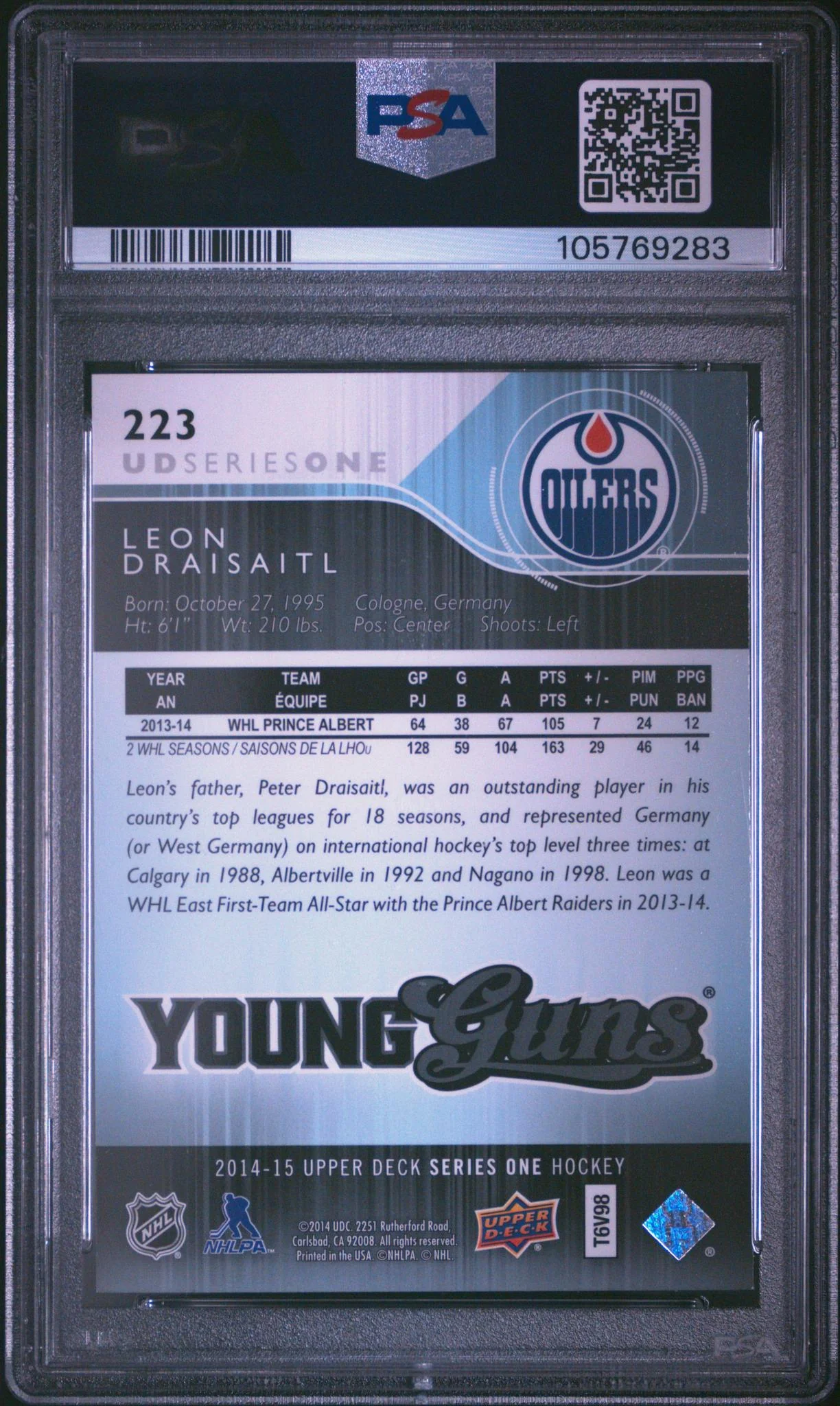 2014 Upper Deck Young Guns Leon Draisaitl #223 PSA 9 - Image 2