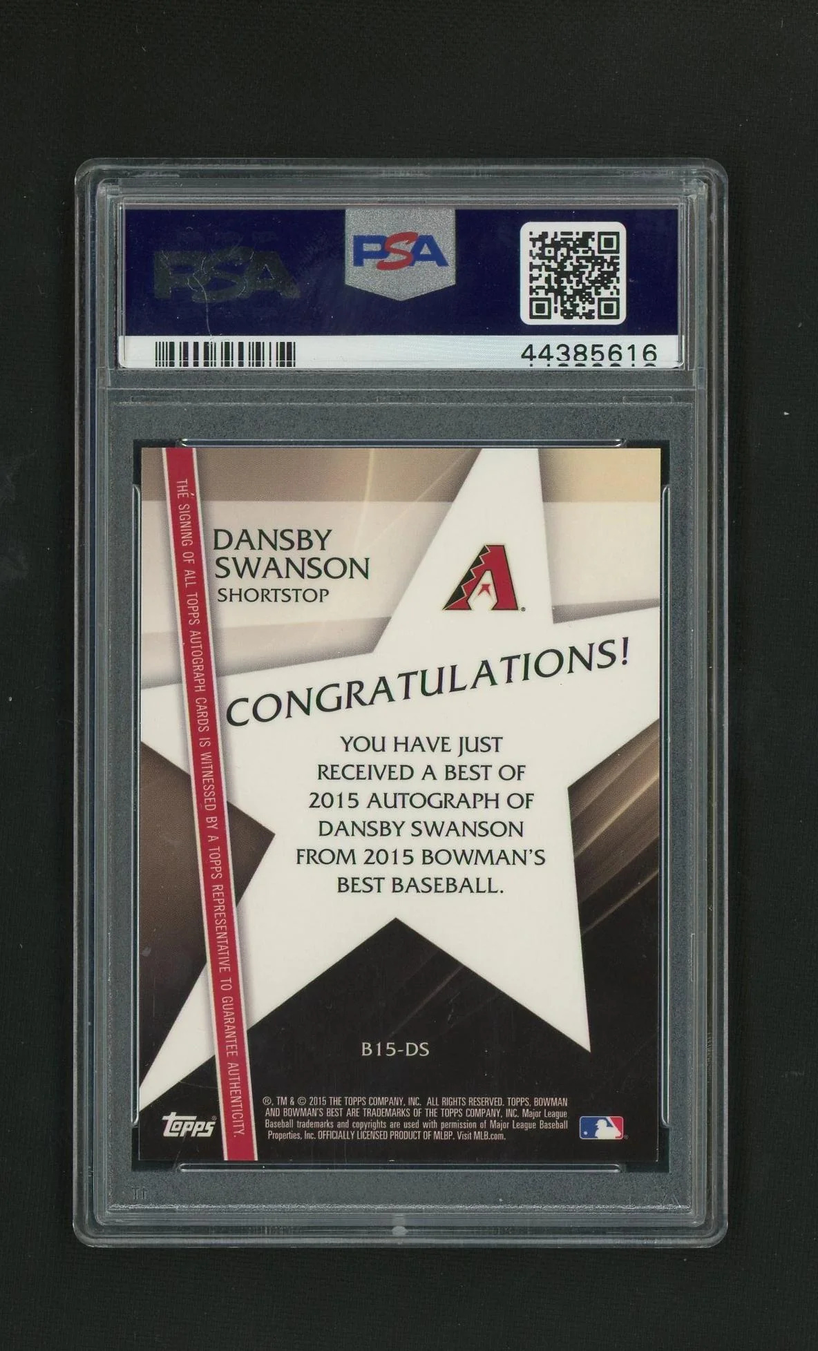 2015 Bowman's Best Ref Dansby Swanson #DS Auto PSA 10 - Image 2