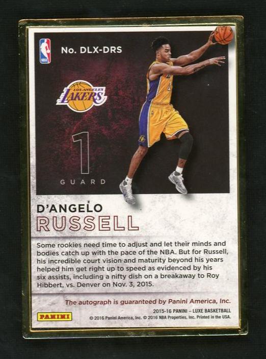 2015 Panini Luxe D'Angelo Russell #DLX-DRS RC Auto /25 - Image 2