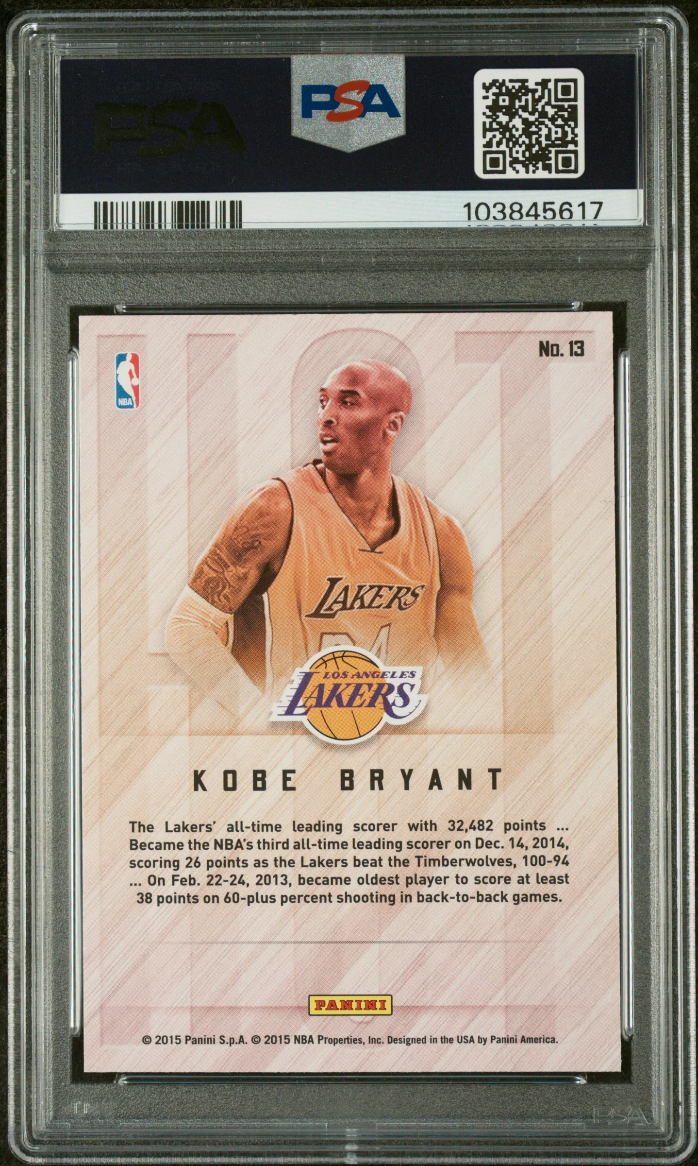 2015 Panini NBA International Hot Signatures Kobe Bryant #13 PSA 8 - Image 2