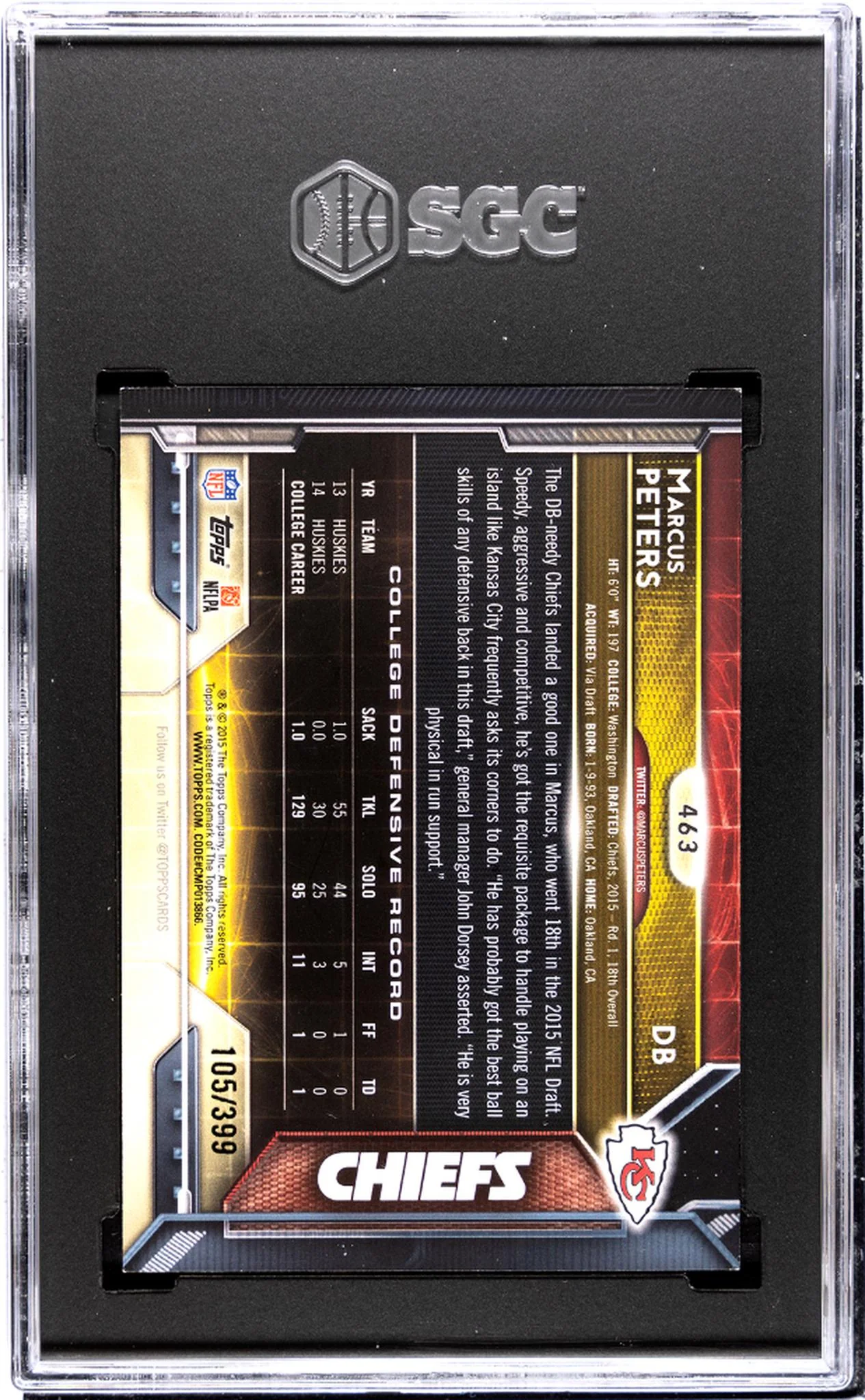 2015 Topps #463 Marcus Peters Camo /399 SGC 8.5 - Image 2