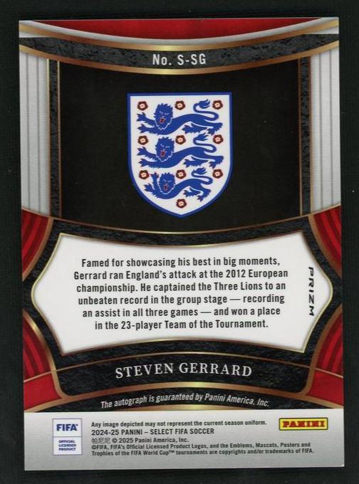 2016 Panini Select S-SG Steven Gerrard International Insert England Auto - Image 2
