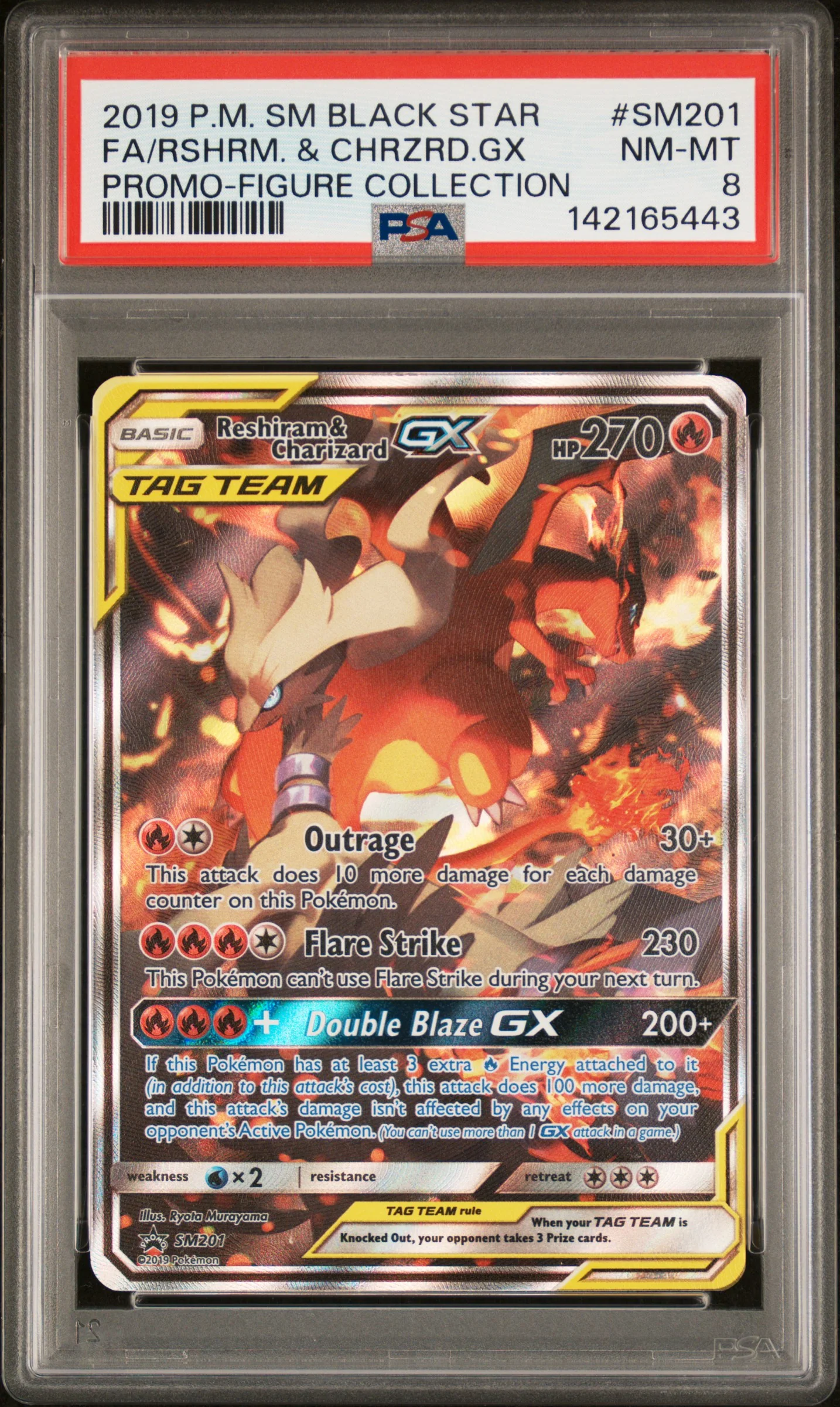 2016 Pokemon Sun and Moon Black Star Promos Charizard Gx/Reshiram #SM201 /142165443 PSA 8