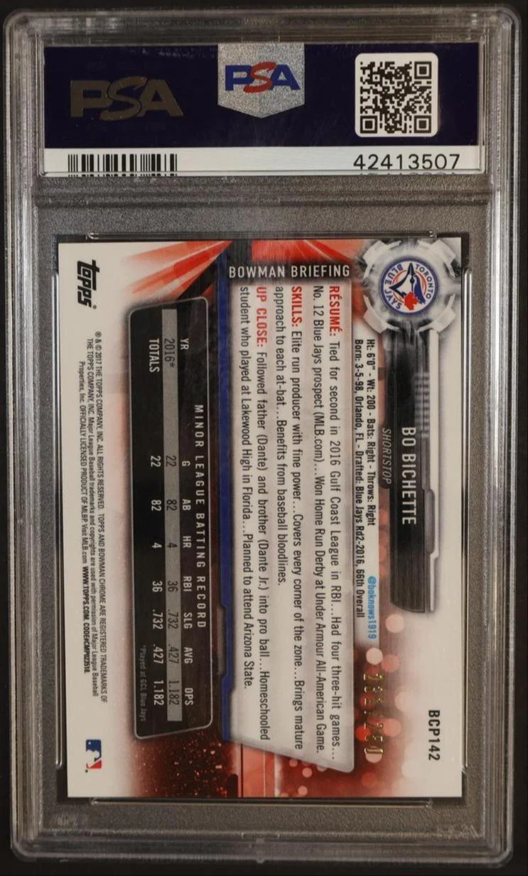 2017 Bowman Chrome Mega Box Purple Refractor Bo Bichette #BCP142 /250 PSA 10 - Image 2