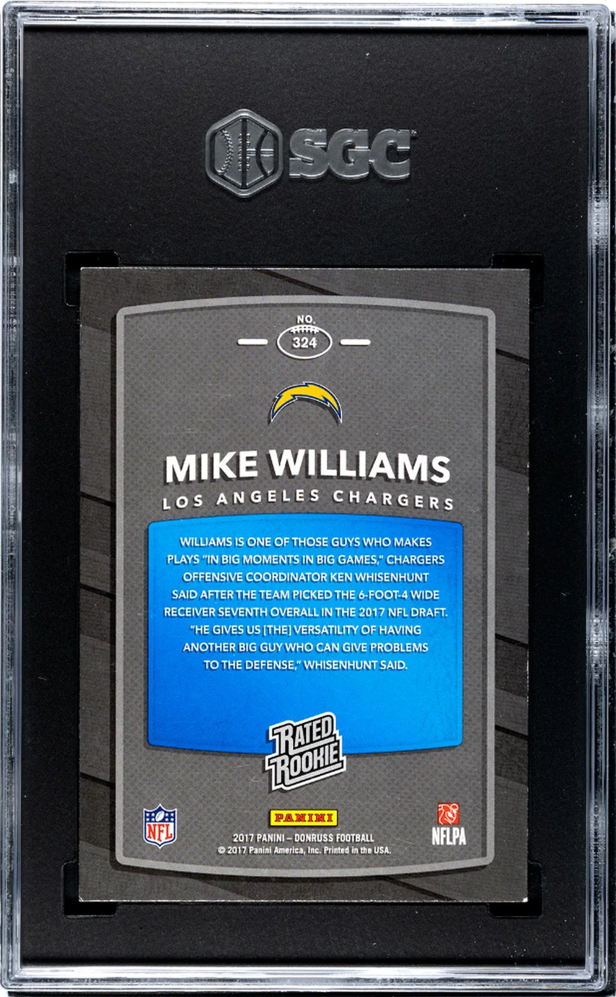 2017 Donruss Mike Williams #324 RC SGC 8 - Image 2