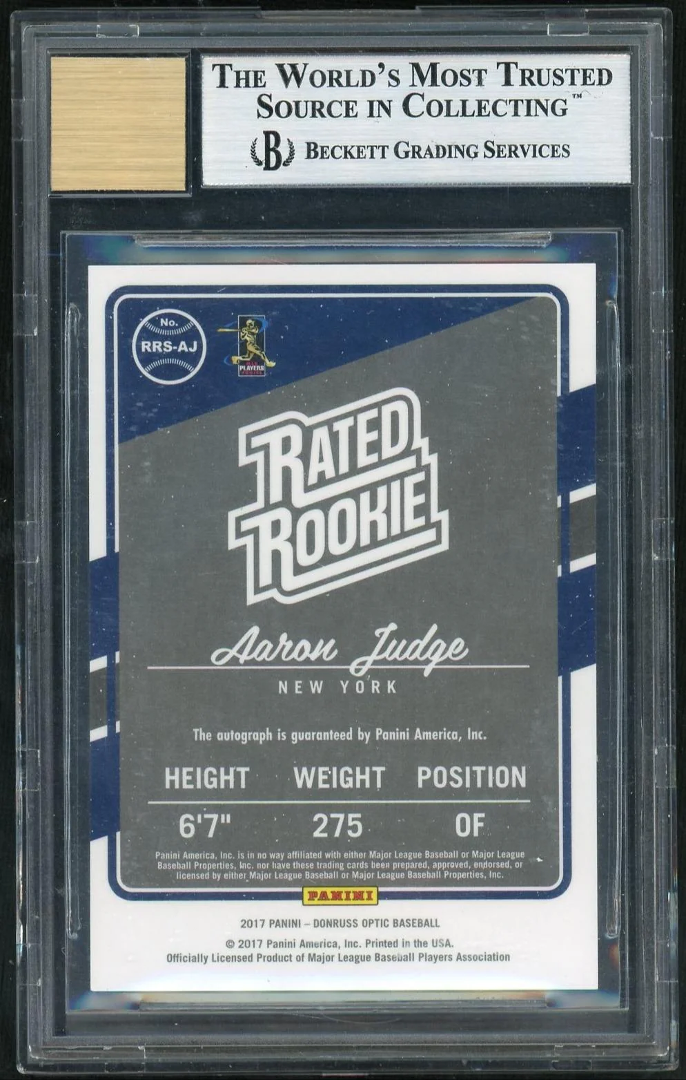 2017 Donruss Optic Rated Rookie Signature Aaron Judge #RRSAJ BGS 9 - Image 2