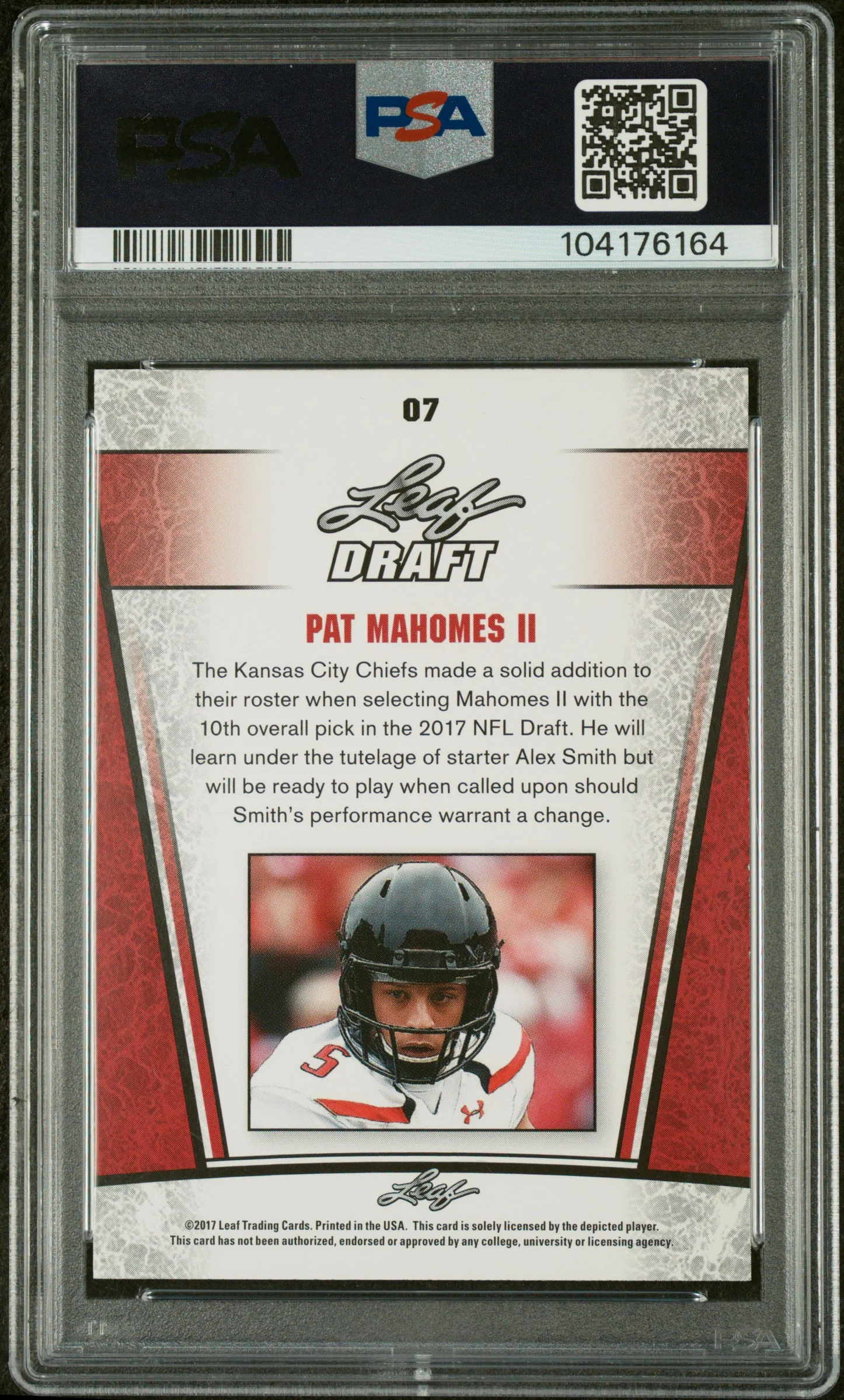 2017 Leaf Draft SP Release Silver Pat Mahomes II #07 PSA 9 - Image 2