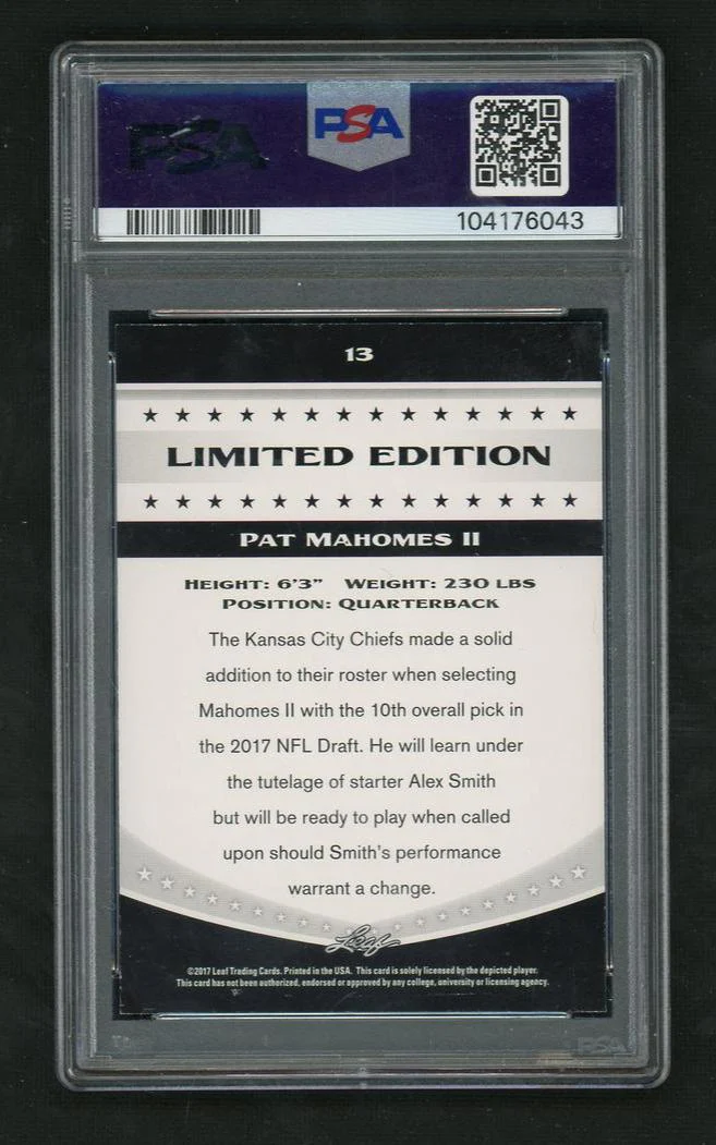 2017 Leaf Special Release 13 Pat Mahomes II Limited Edition PSA 8 NM-MT Kansas City Chiefs - Image 2