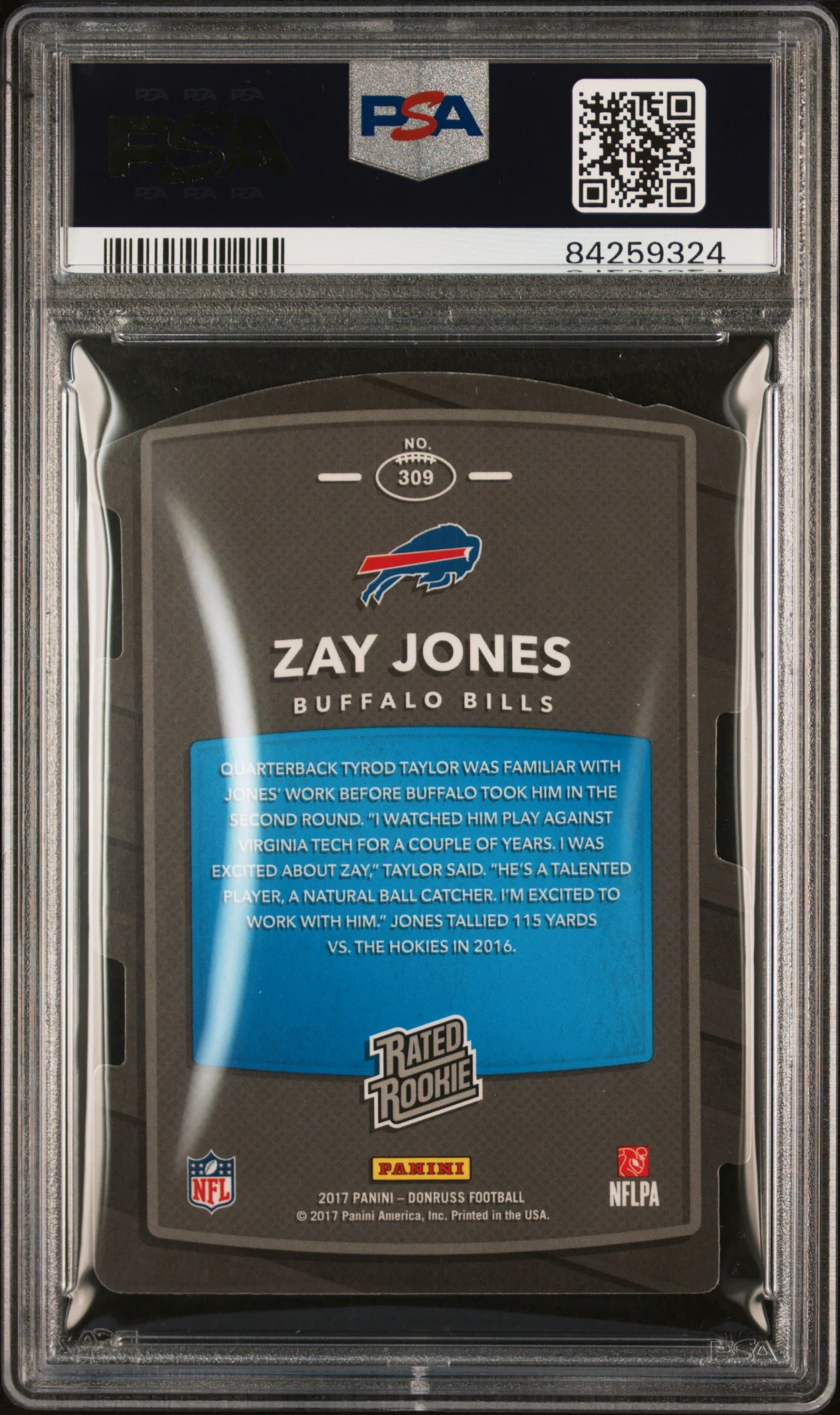 2017 Panini Donruss Gold D/C Press Proof Zay Jones #309 RC /25 PSA 9 - Image 2