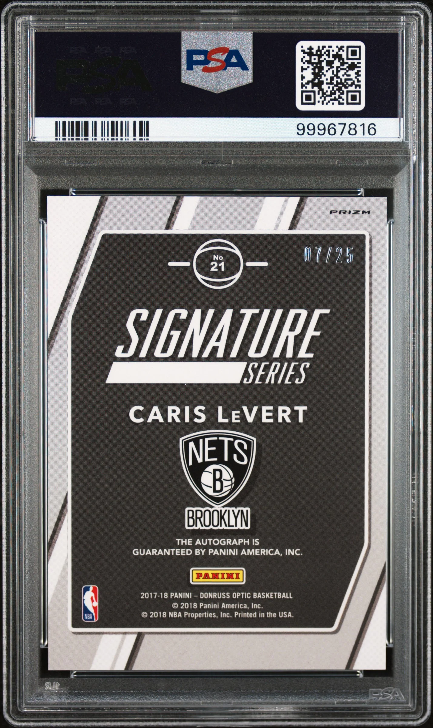 2017 Panini Donruss Optic Signature Series Pink Caris LeVert #21 Auto /25 PSA 10 - Image 2
