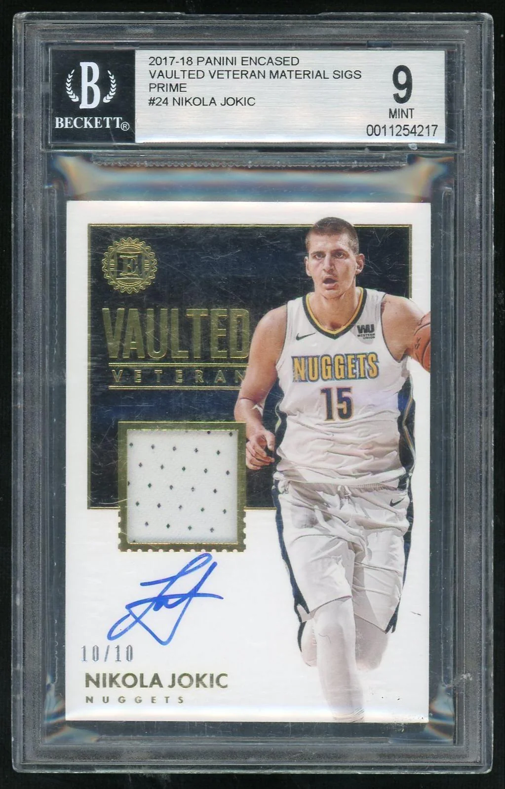 2017 Panini Encased #24 Nikola Jokic Vaulted Veteran Materials Signatures Prime /10 BGS 9