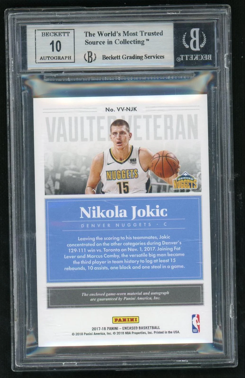 2017 Panini Encased #24 Nikola Jokic Vaulted Veteran Materials Signatures Prime /10 BGS 9 - Image 2