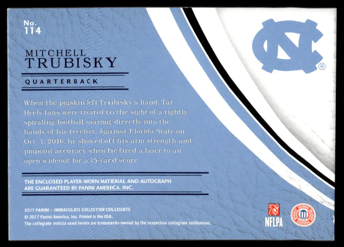 2017 Panini Immaculate Collection Collegiate Mitchell Trubisky #114 RC RPA /99 - Image 2