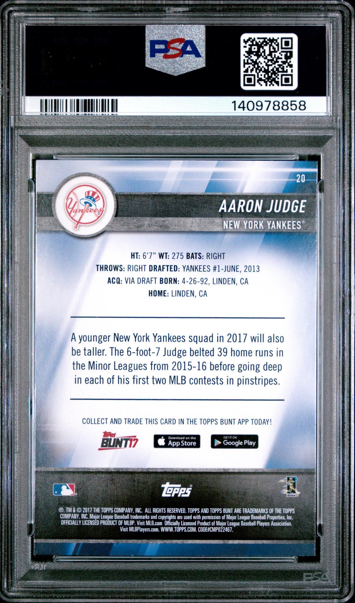 2017 Topps Bunt Aaron Judge #20 PSA 8 - Image 2