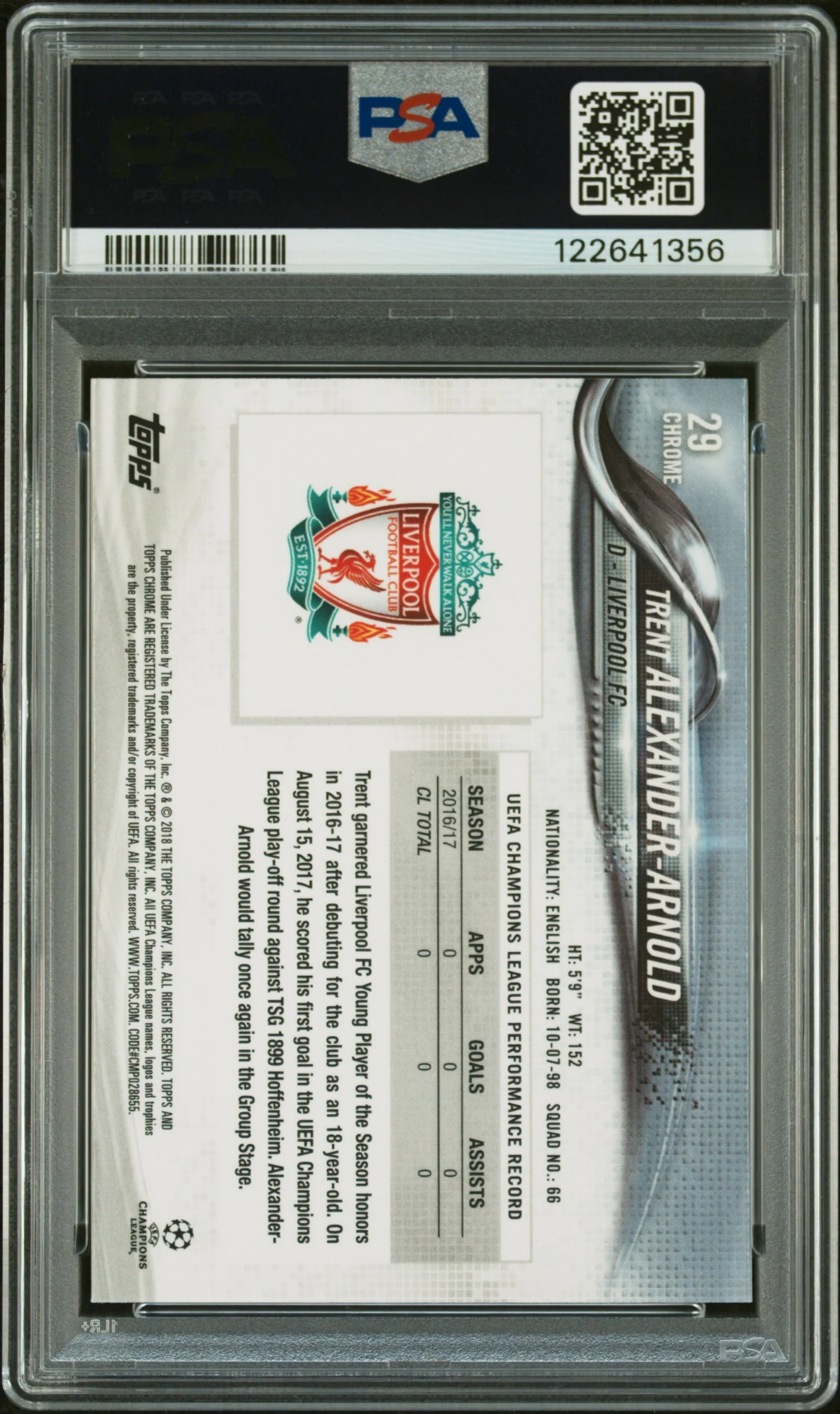 2017 Topps Chrome UEFA Champions League Trent Alexander-Arnold #29 PSA 9 - Image 2