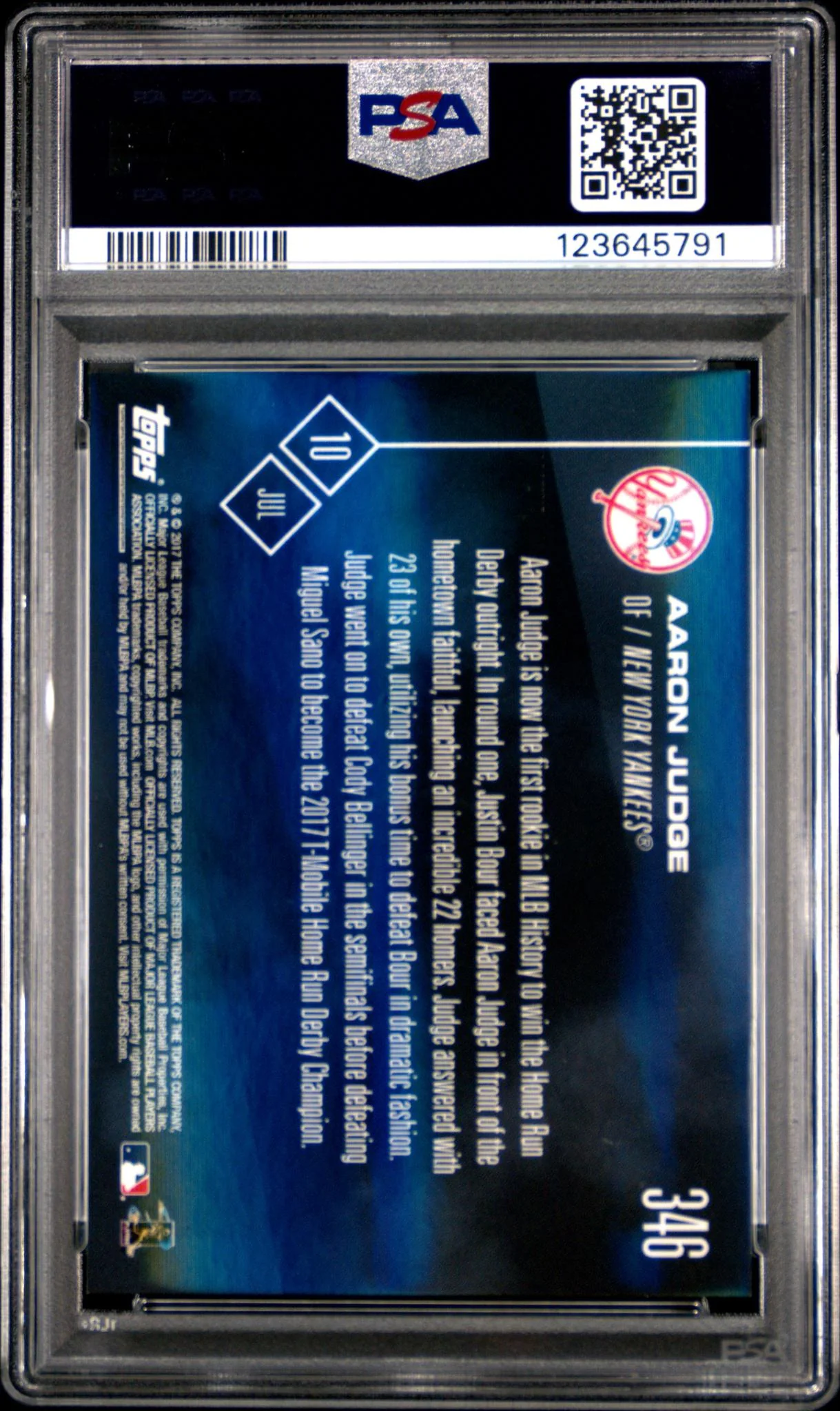 2017 Topps Now Aaron Judge #346 /8997 PSA 10 - Image 2