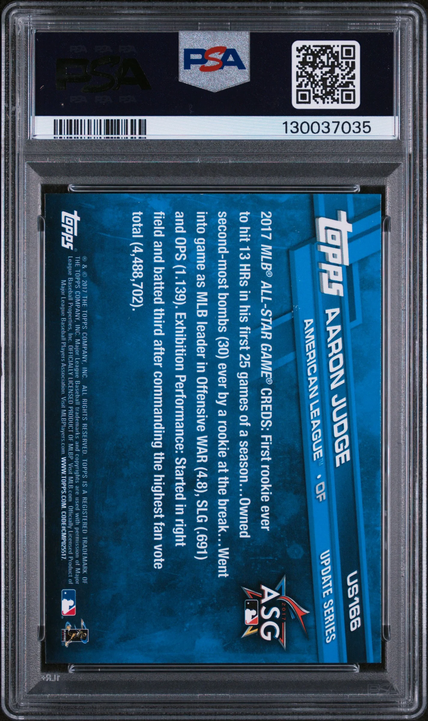 2017 Topps Update Throwing Aaron Judge #US166A PSA 8 - Image 2