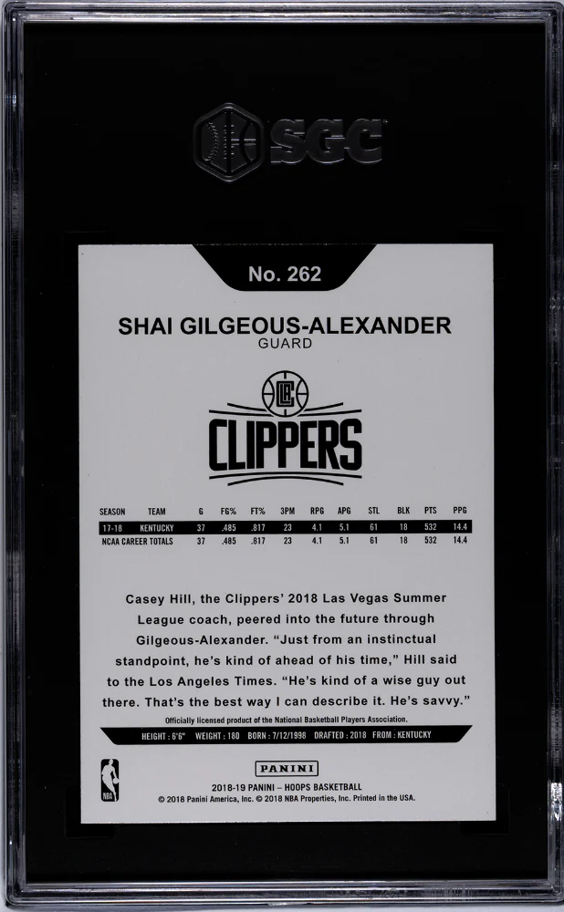 2018-19 Panini Hoops #262 Shai Gilgeous-Alexander Winter SGC 9.5 - Image 2