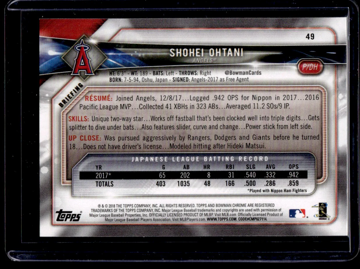 2018 Bowman 49 Shohei Ohtani Rookie Angels - Image 2