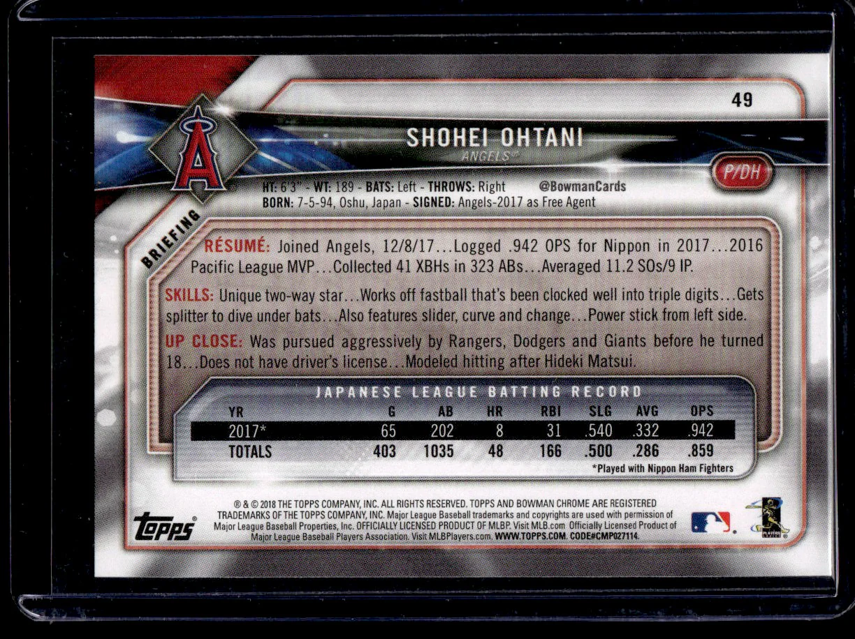 2018 Bowman 49 Shohei Ohtani Rookie Angels - Image 2