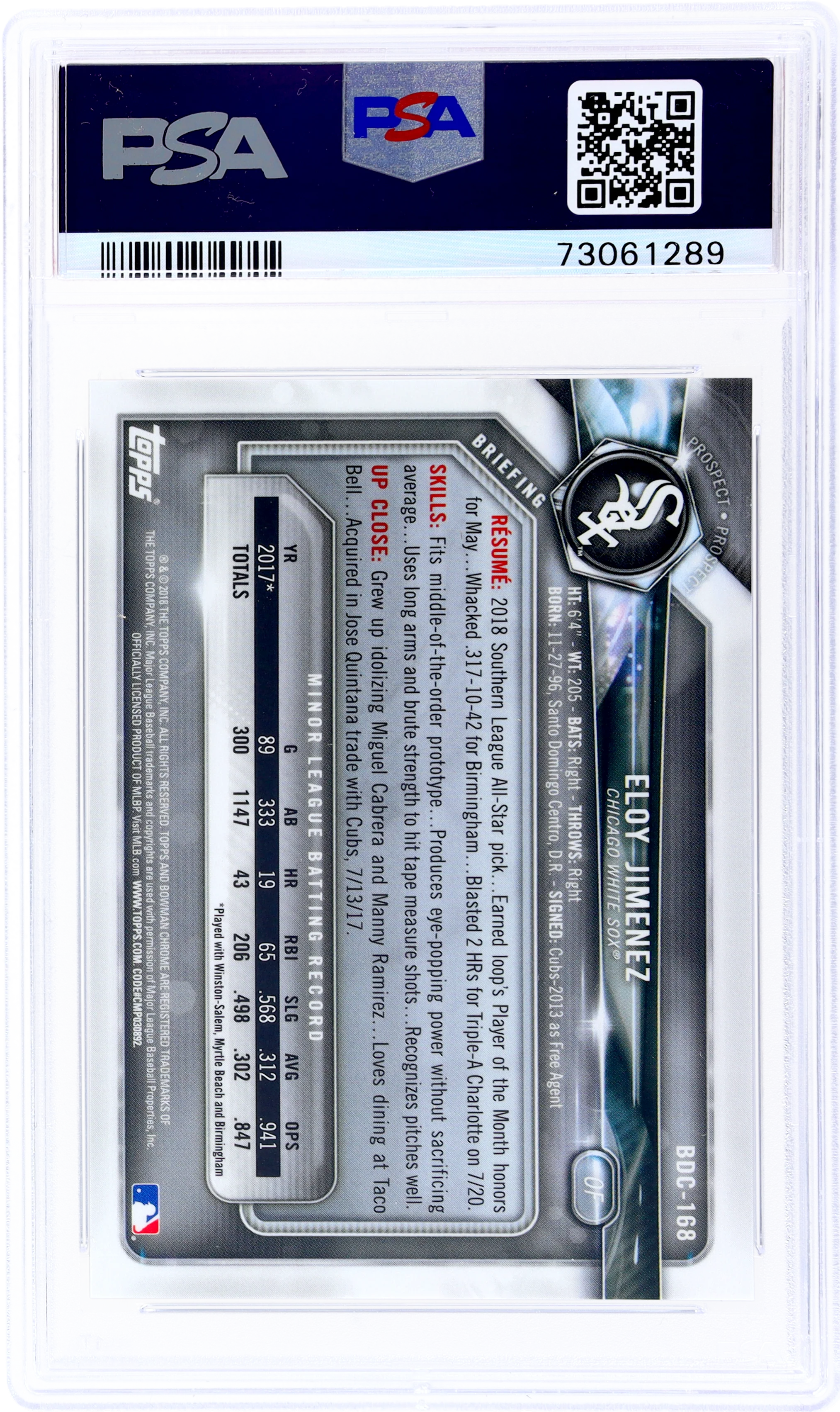 2018 Bowman Draft Chrome Gold Refractor Eloy Jimenez #BDC168 /50 PSA 10 - Image 2