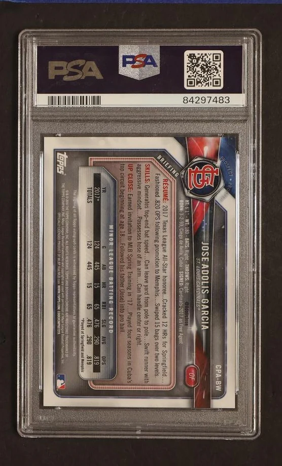 2018 Bowman Chrome Jose Adolis Garcia #BW Auto PSA 9 - Image 2