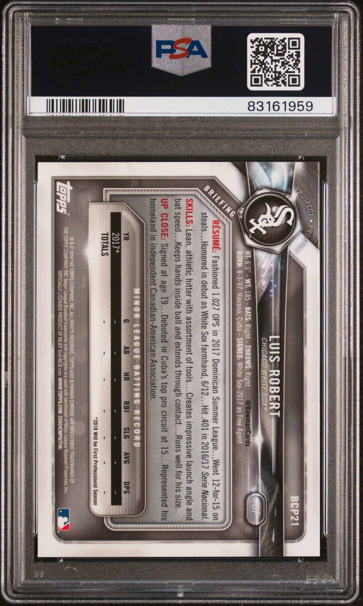 2018 Bowman Prospects Chrome Luis Robert #BCP21 1st Bowman PSA 9 - Image 2