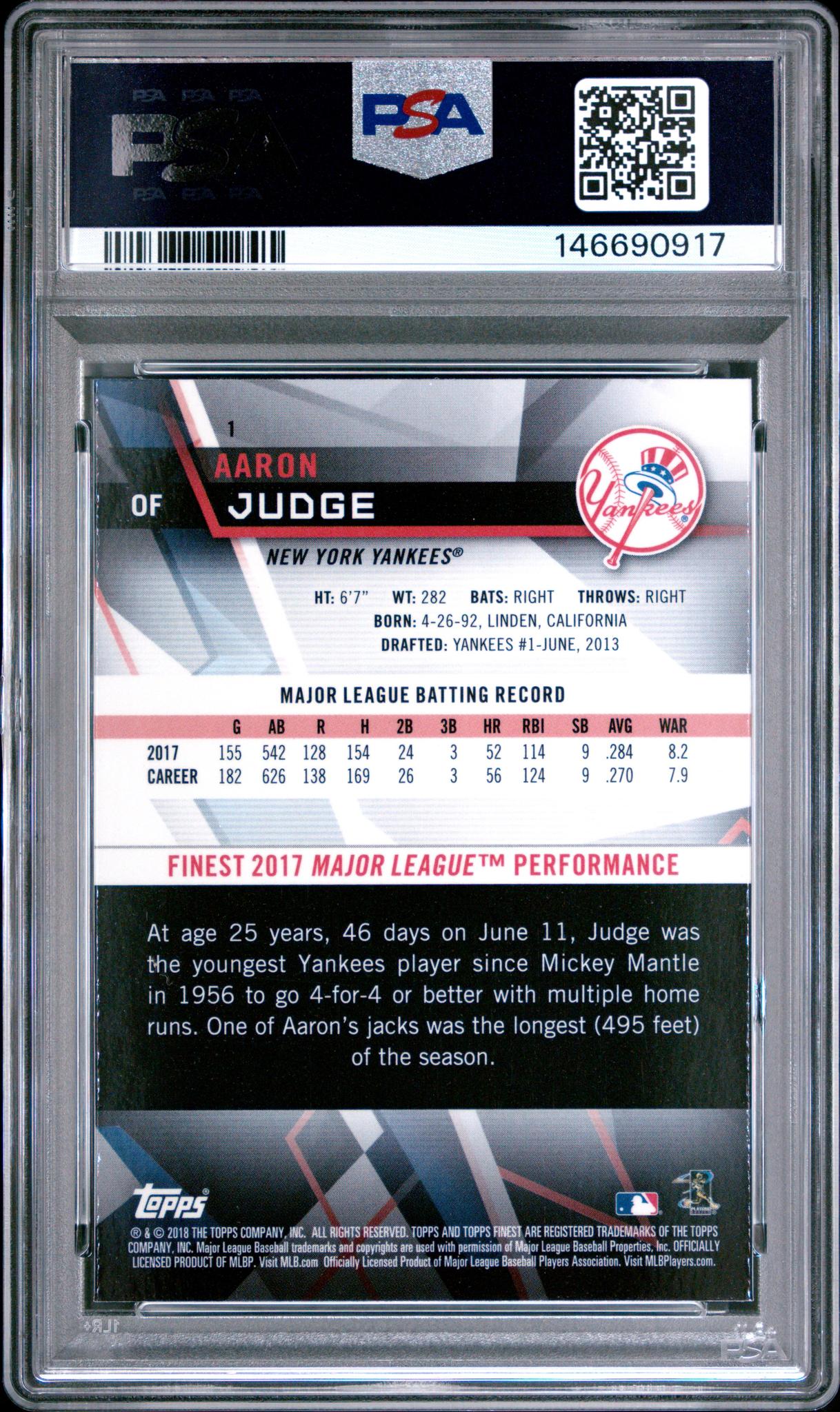 2018 Finest Aaron Judge #1 PSA 10 - Image 2