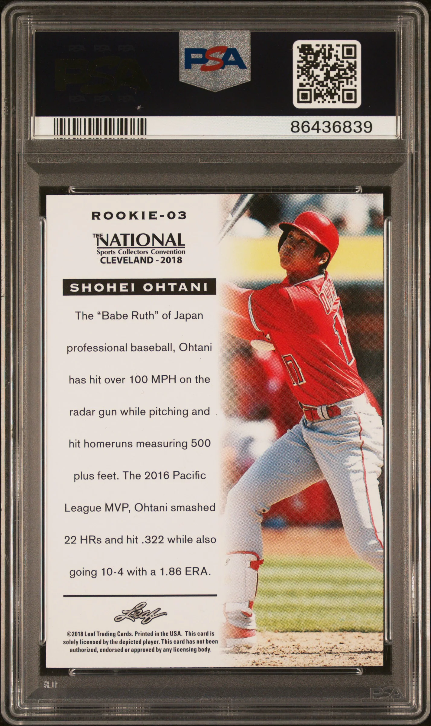 2018 Leaf National Convention Rookie Shohei Ohtani #ROOKIE-03 PSA 9 - Image 2