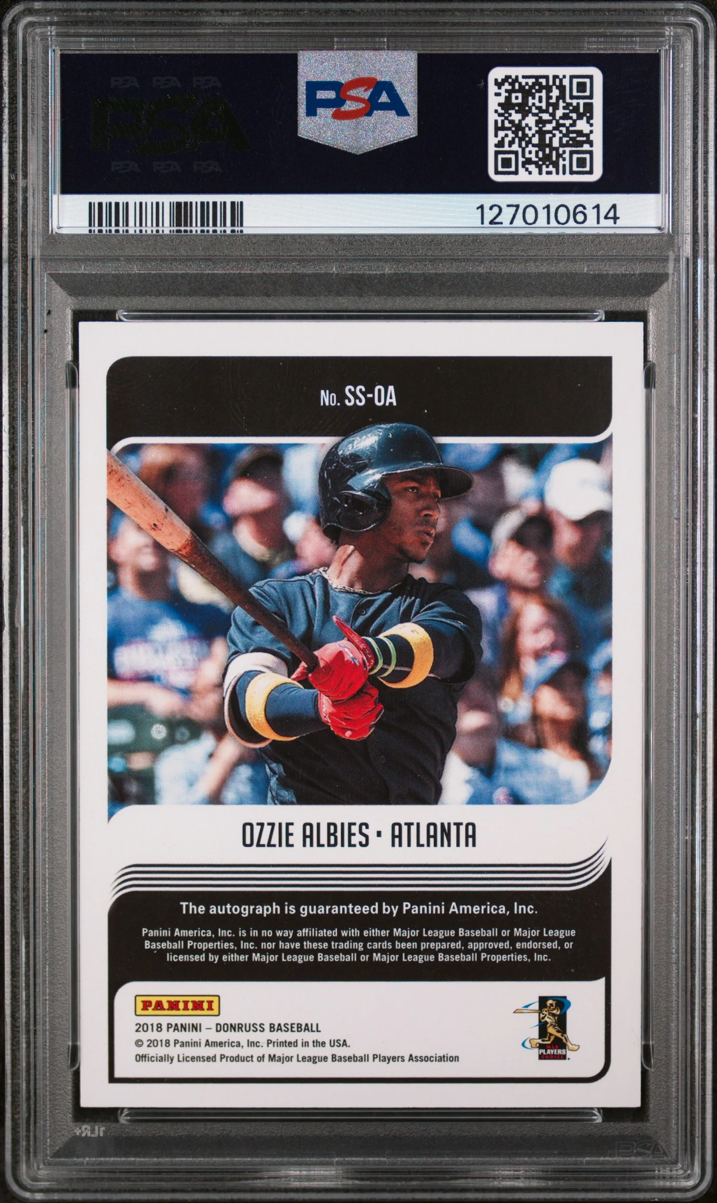 2018 Panini Donruss Signature Series Red Ozzie Albies #SS-OA /25 PSA 9 - Image 2