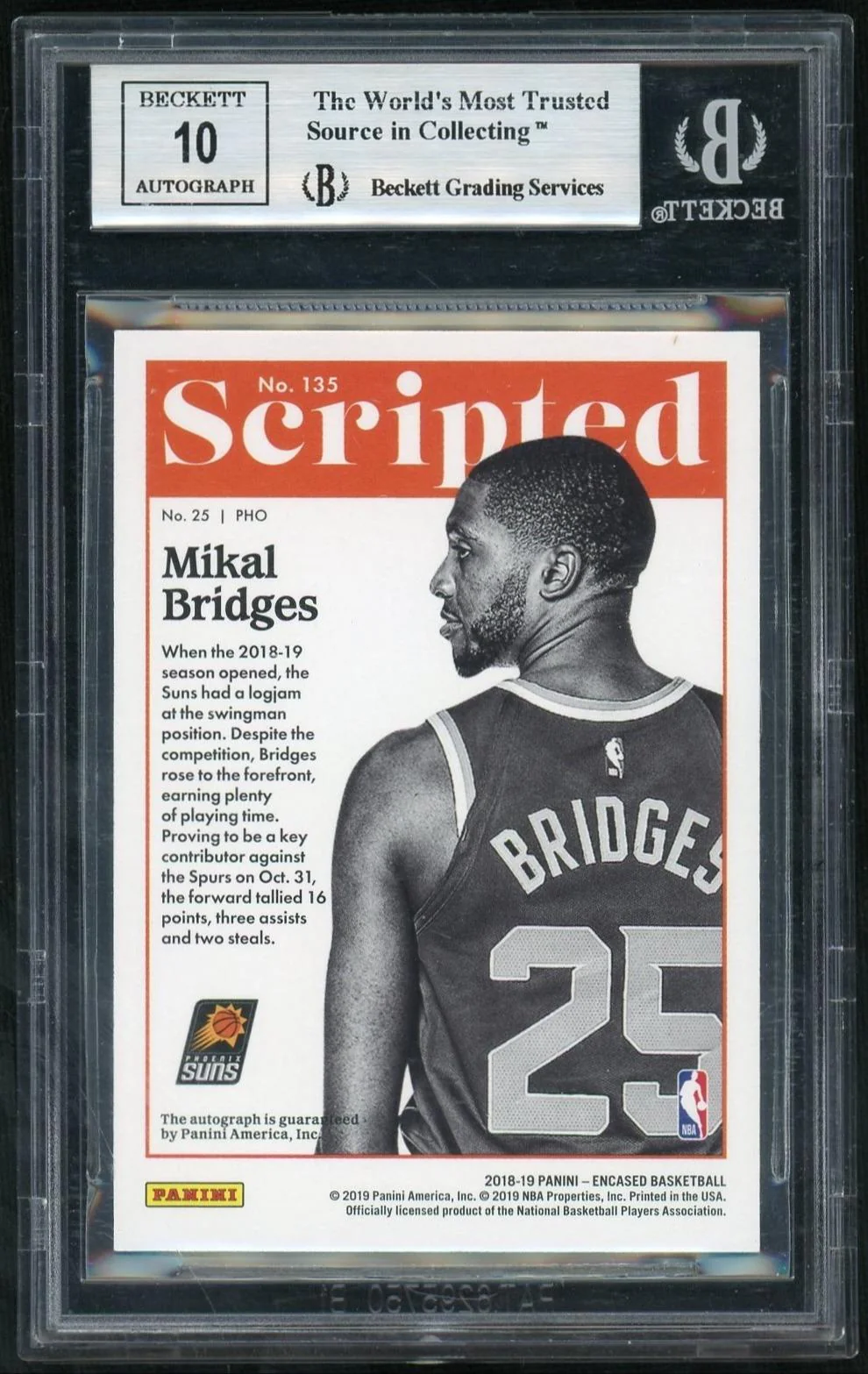 2018 Panini Encased Mikal Bridges Auto Gold /10 BGS 9 - Image 2