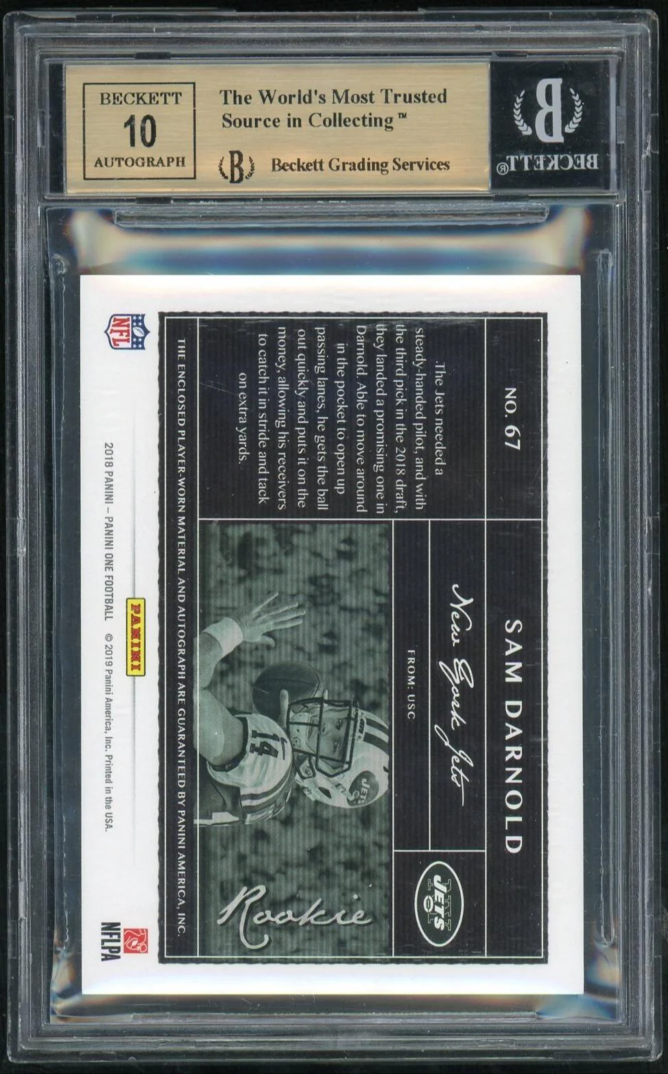 2018 Panini One Blue Sam Darnold #67 /75 BGS 9.5 - Image 2