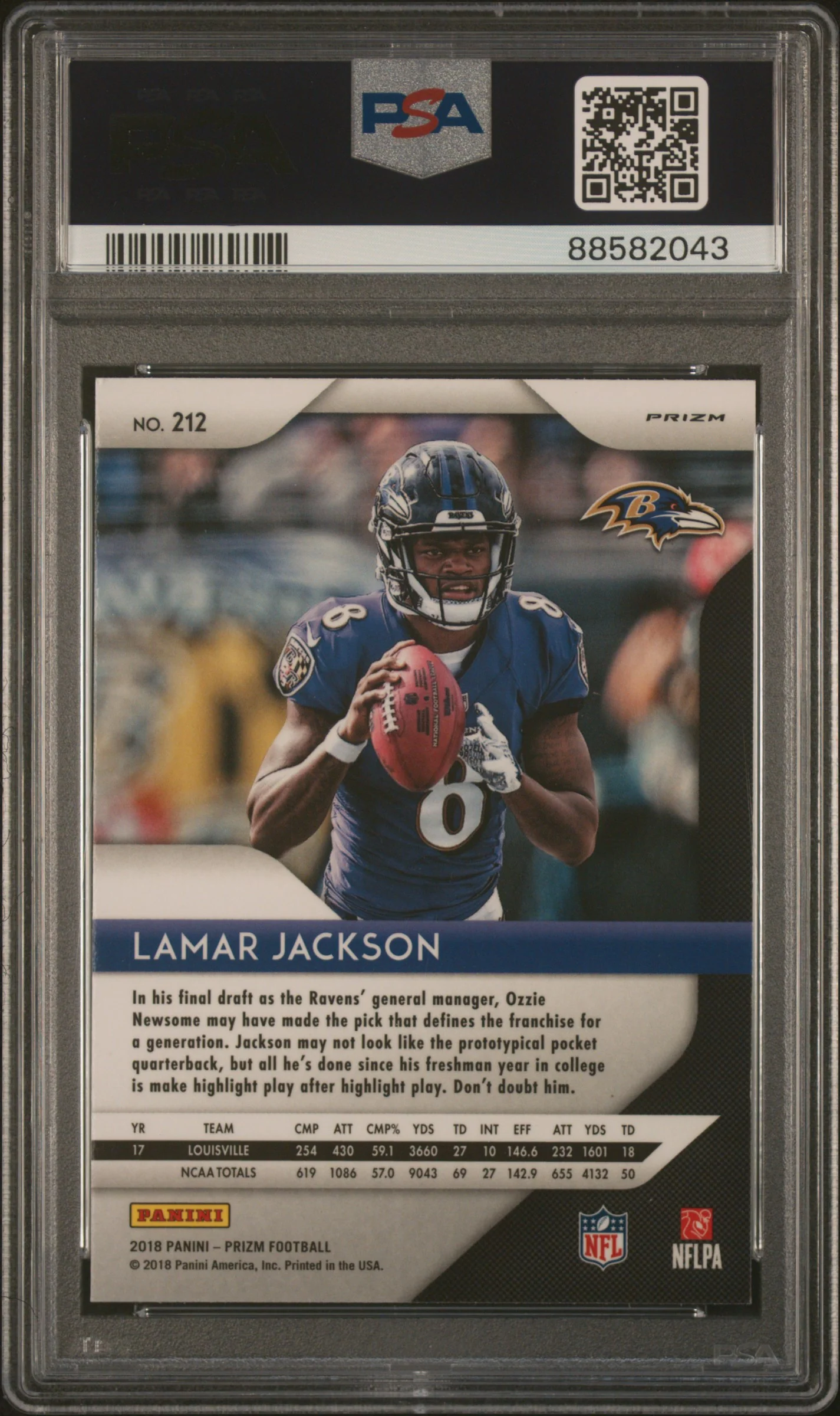 2018 Panini Prizm Neon Green Pulsar Prizm Lamar Jackson #212 PSA 10 - Image 2