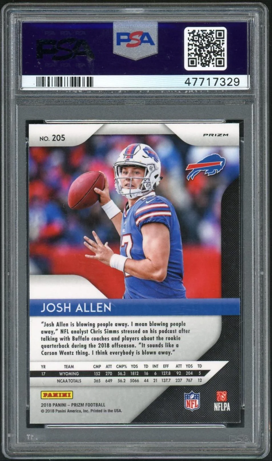 2018 Panini Prizm Red White and Blue Prizm Josh Allen #205 PSA 10 - Image 2