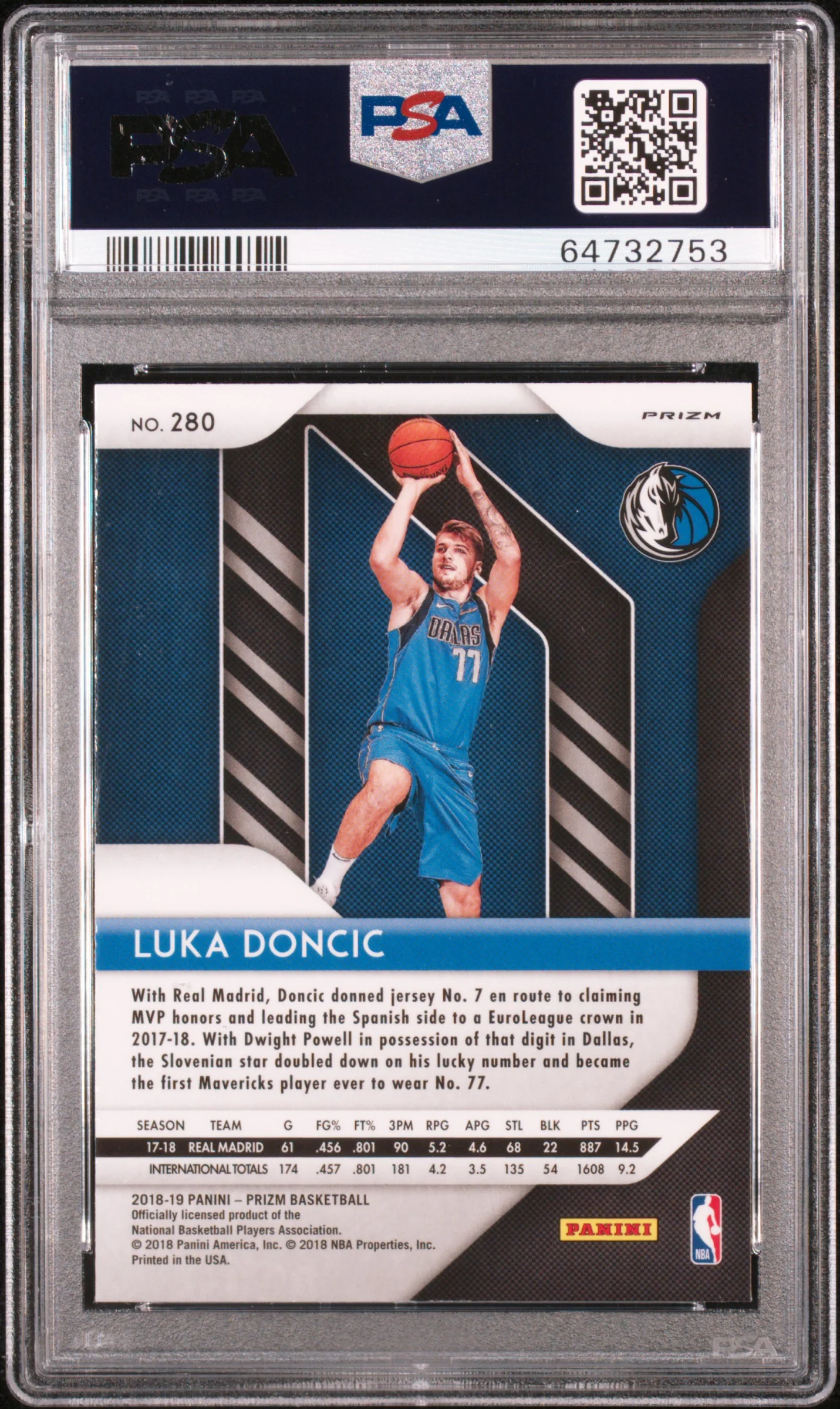 2018 Panini Prizm Red White and Blue Prizm Luka Doncic #280 PSA 10 - Image 2